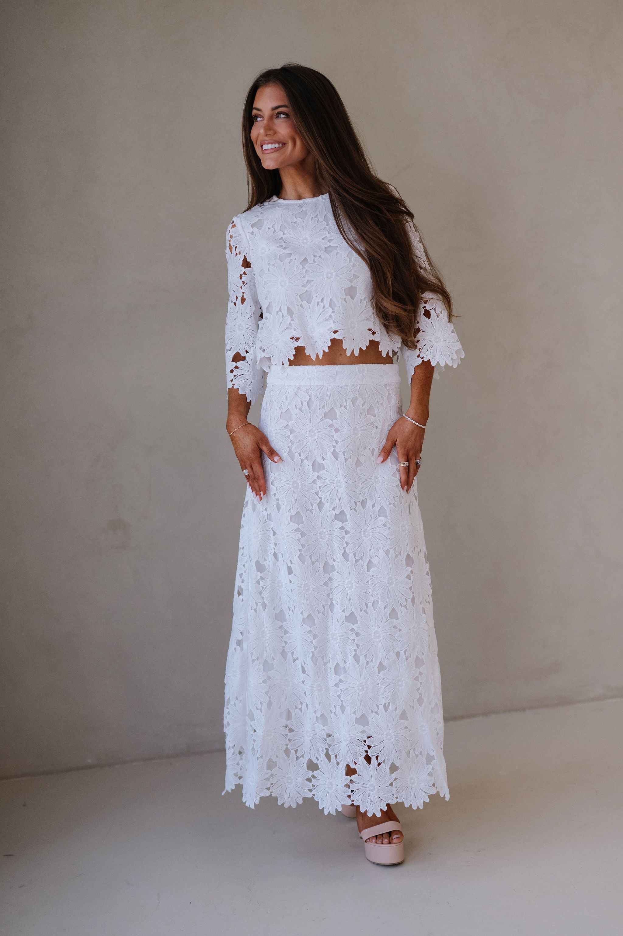 Ally Lace Maxi Skirt Set- White