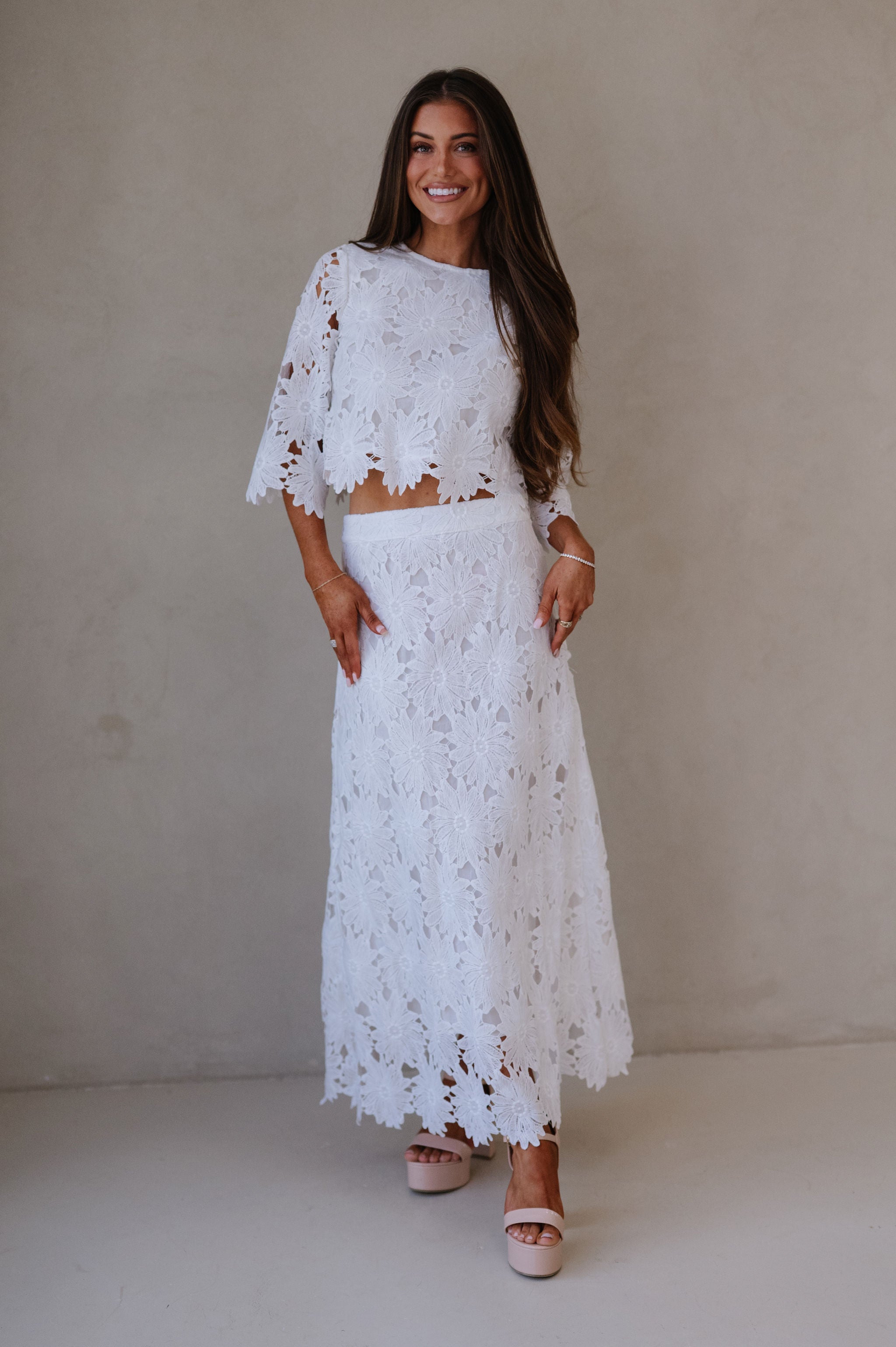 Ally Lace Maxi Skirt Set- White