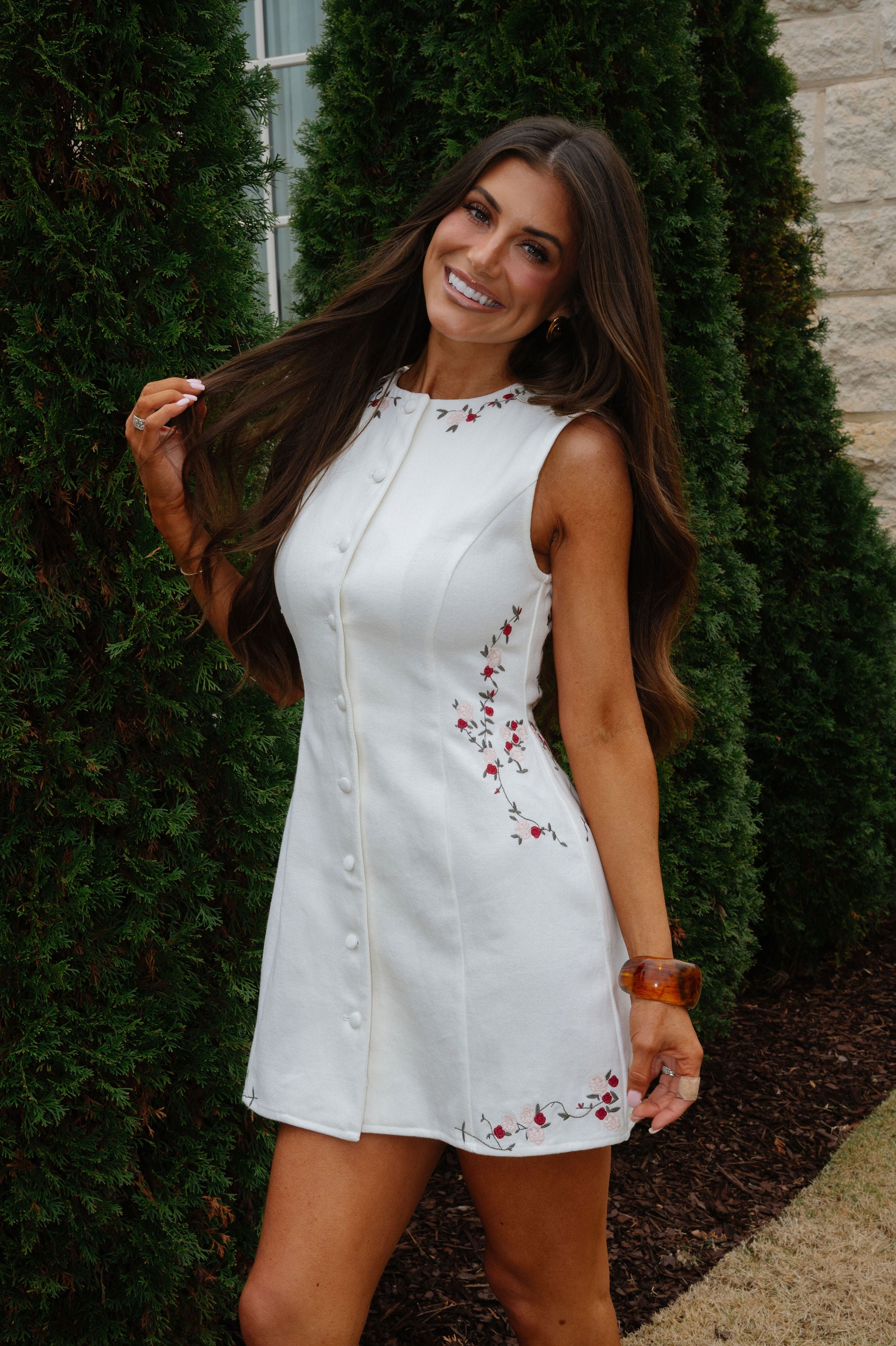 Jeanine Embroidered Floral Mini Dress-Off White