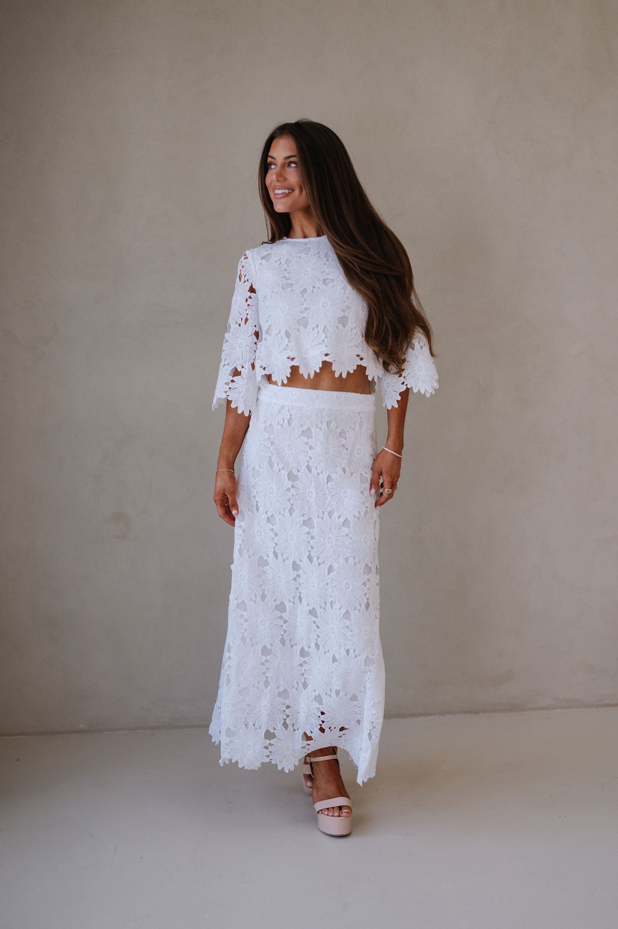 Ally Lace Maxi Skirt Set- White