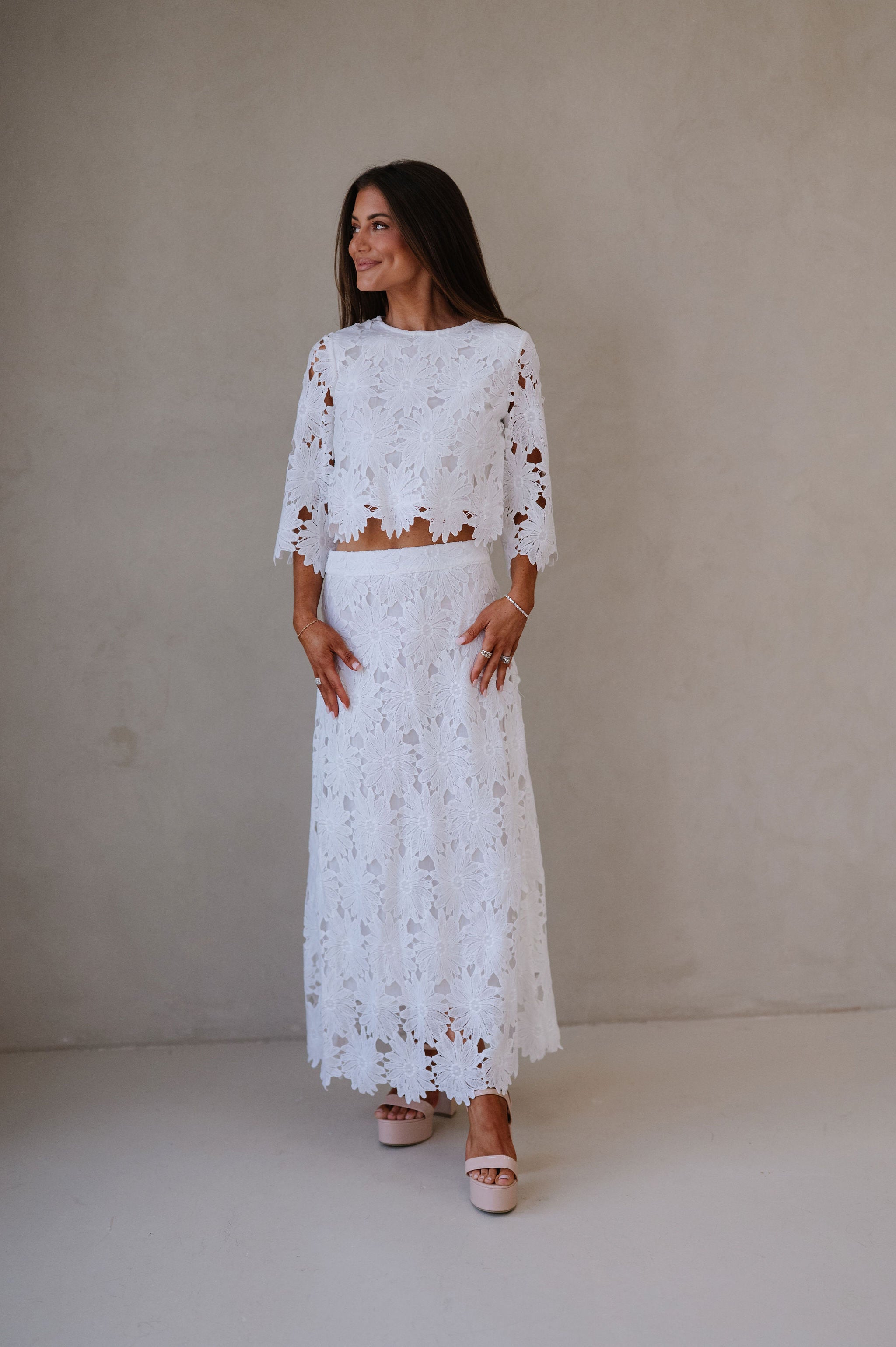Ally Lace Maxi Skirt Set- White