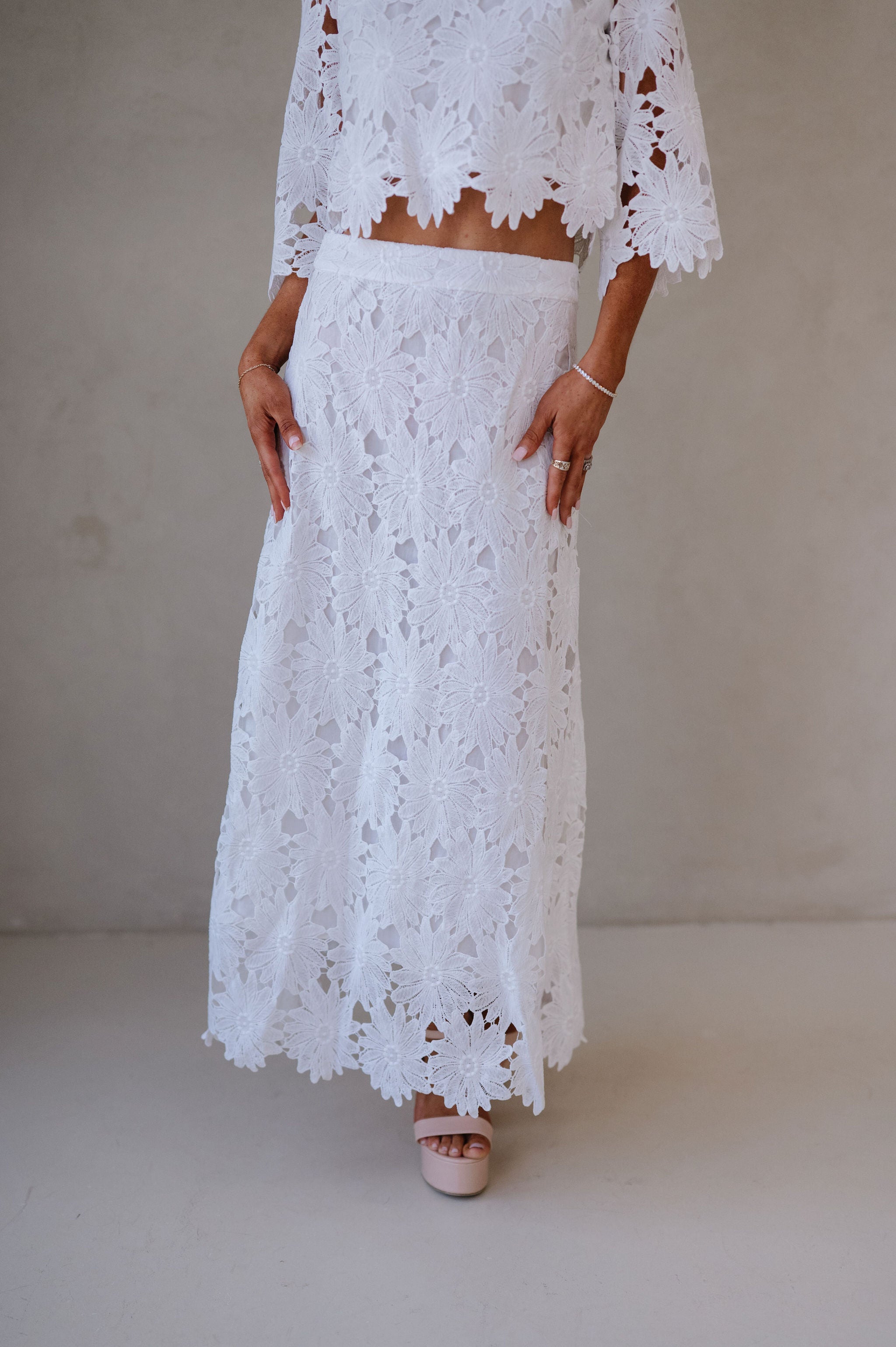 Ally Lace Maxi Skirt Set- White