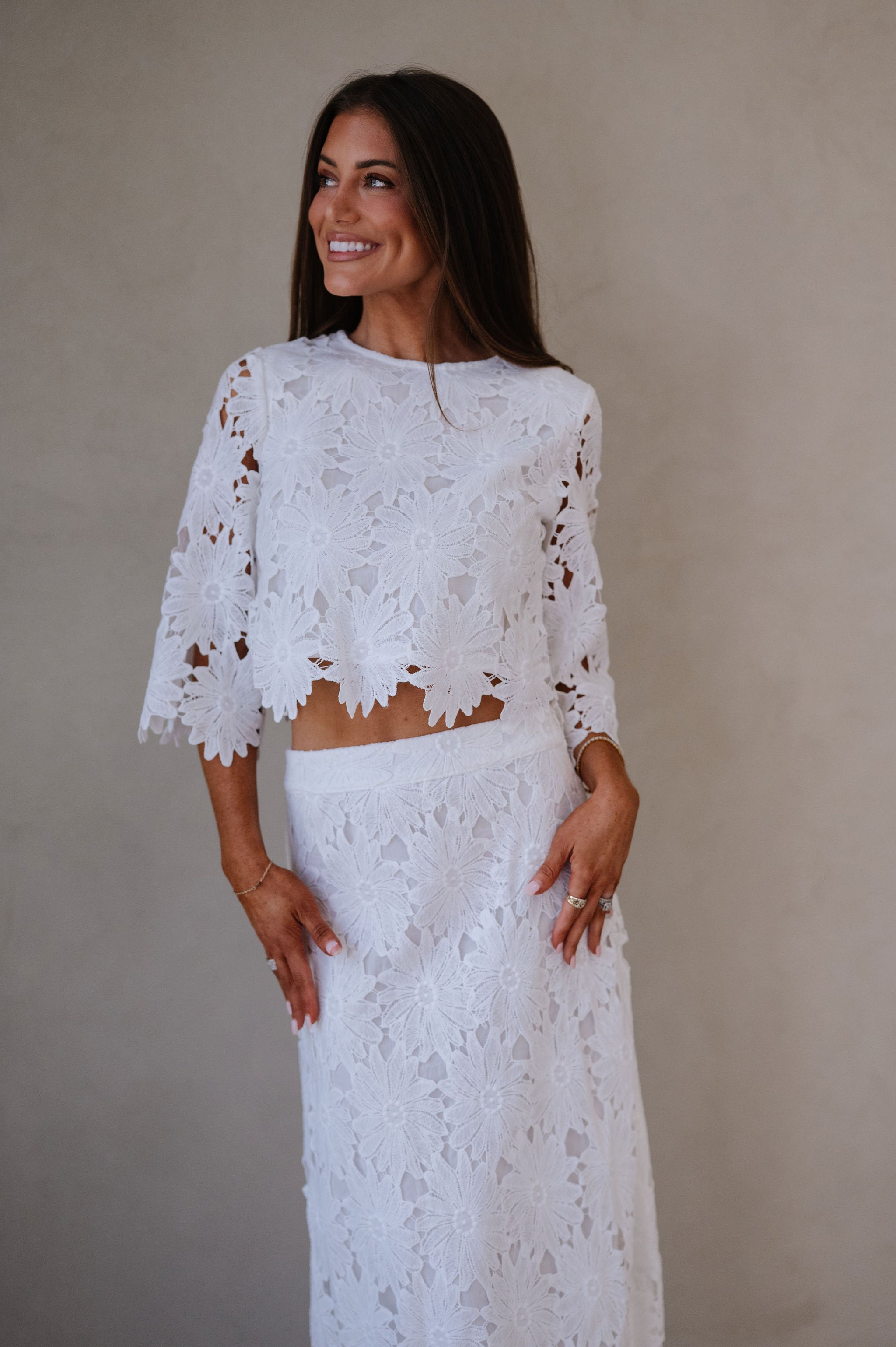 Ally Lace Maxi Skirt Set- White
