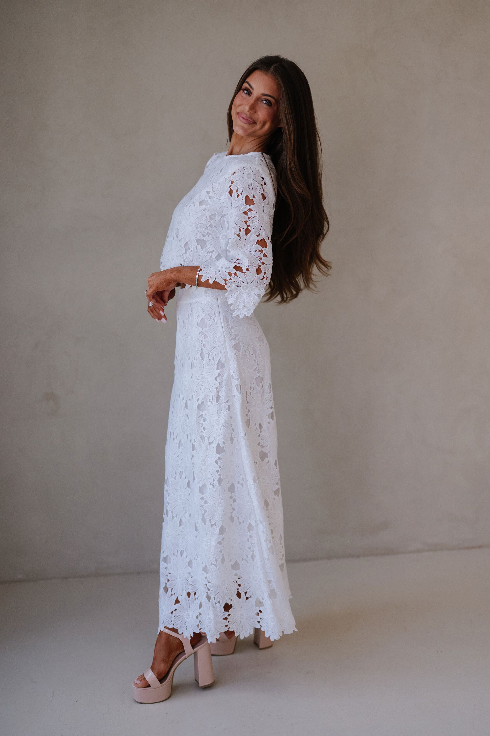 Ally Lace Maxi Skirt Set- White