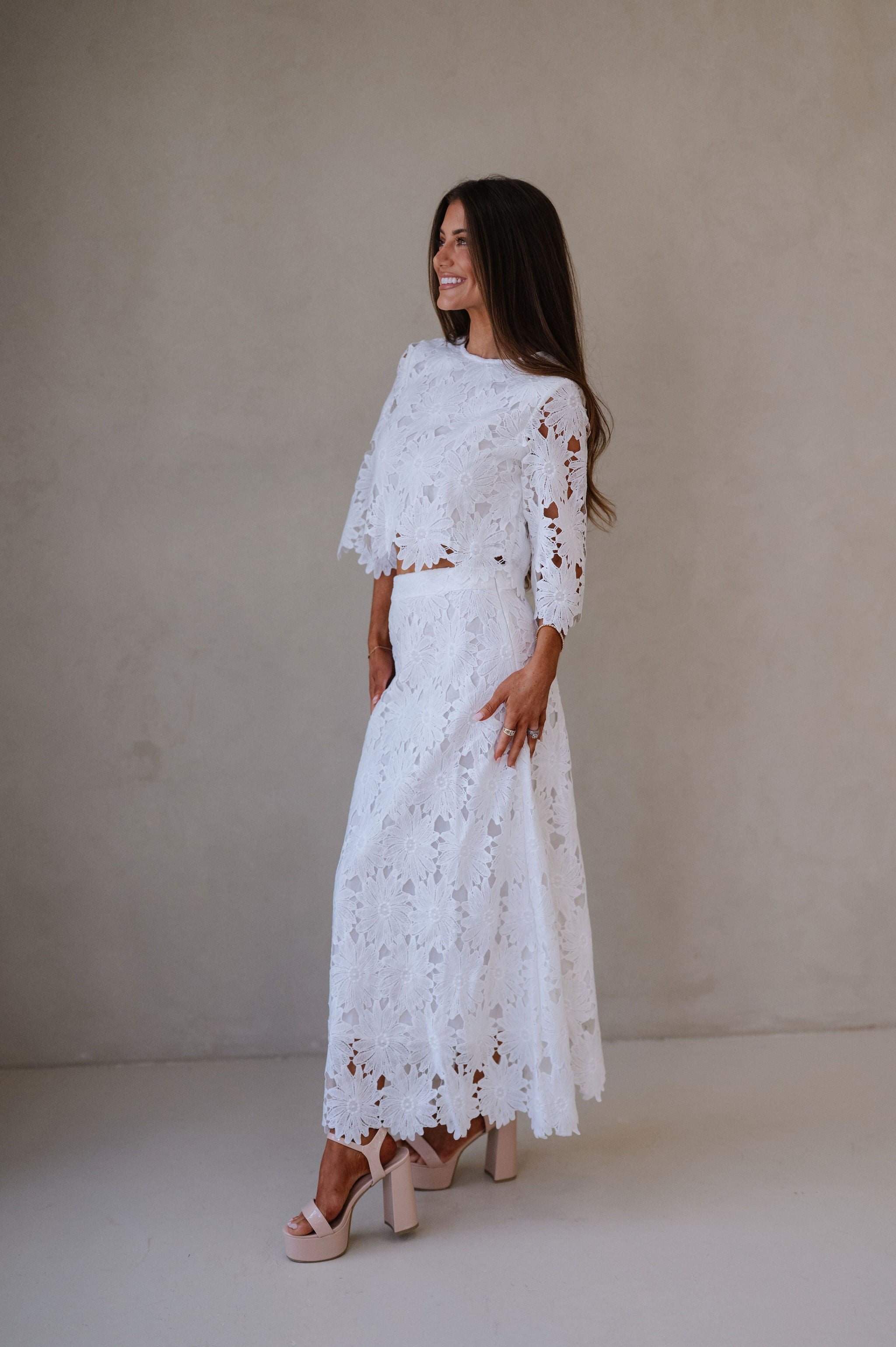 Ally Lace Maxi Skirt Set- White