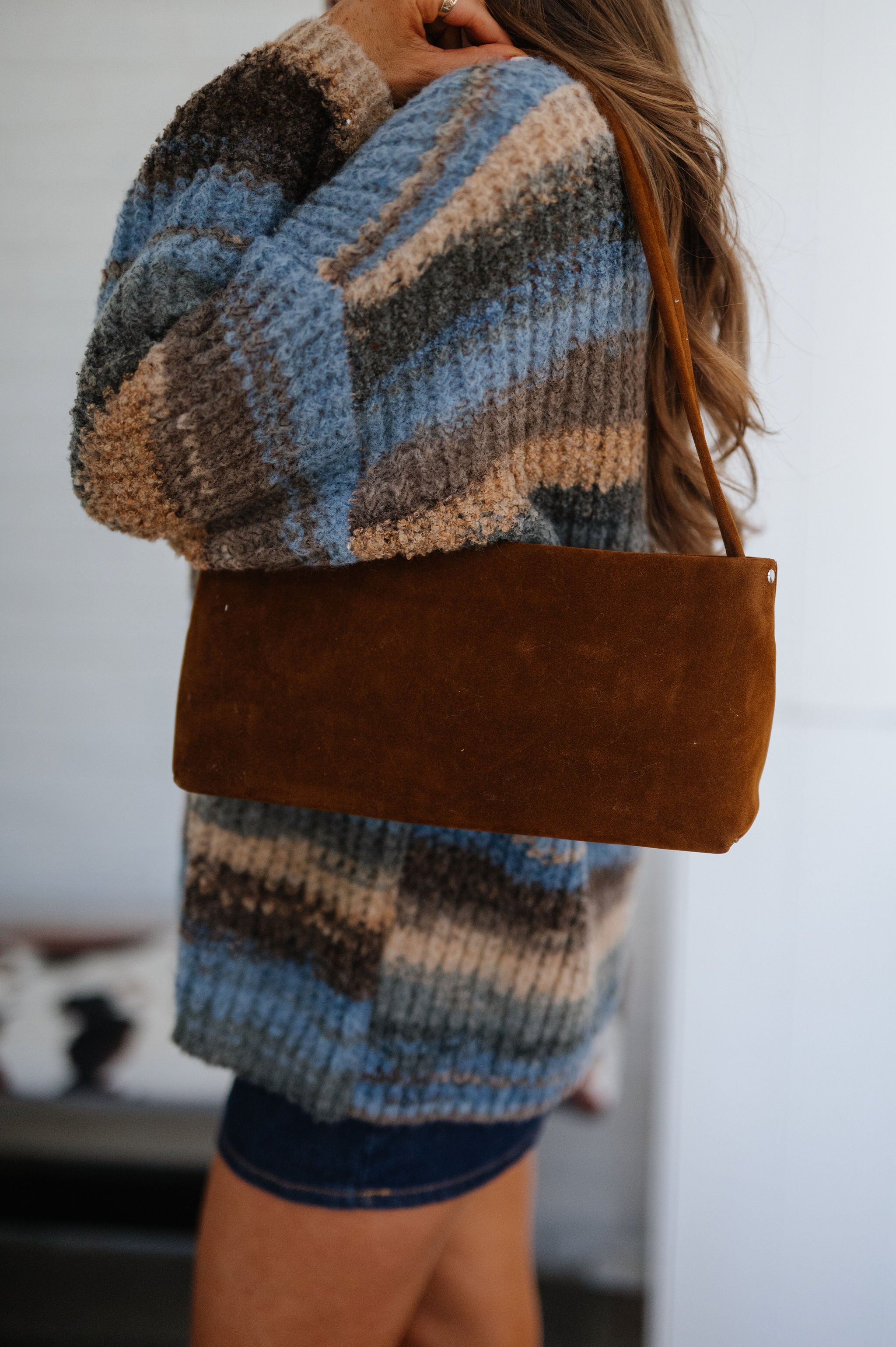 Faux Suede Rectangle Bag-Brown