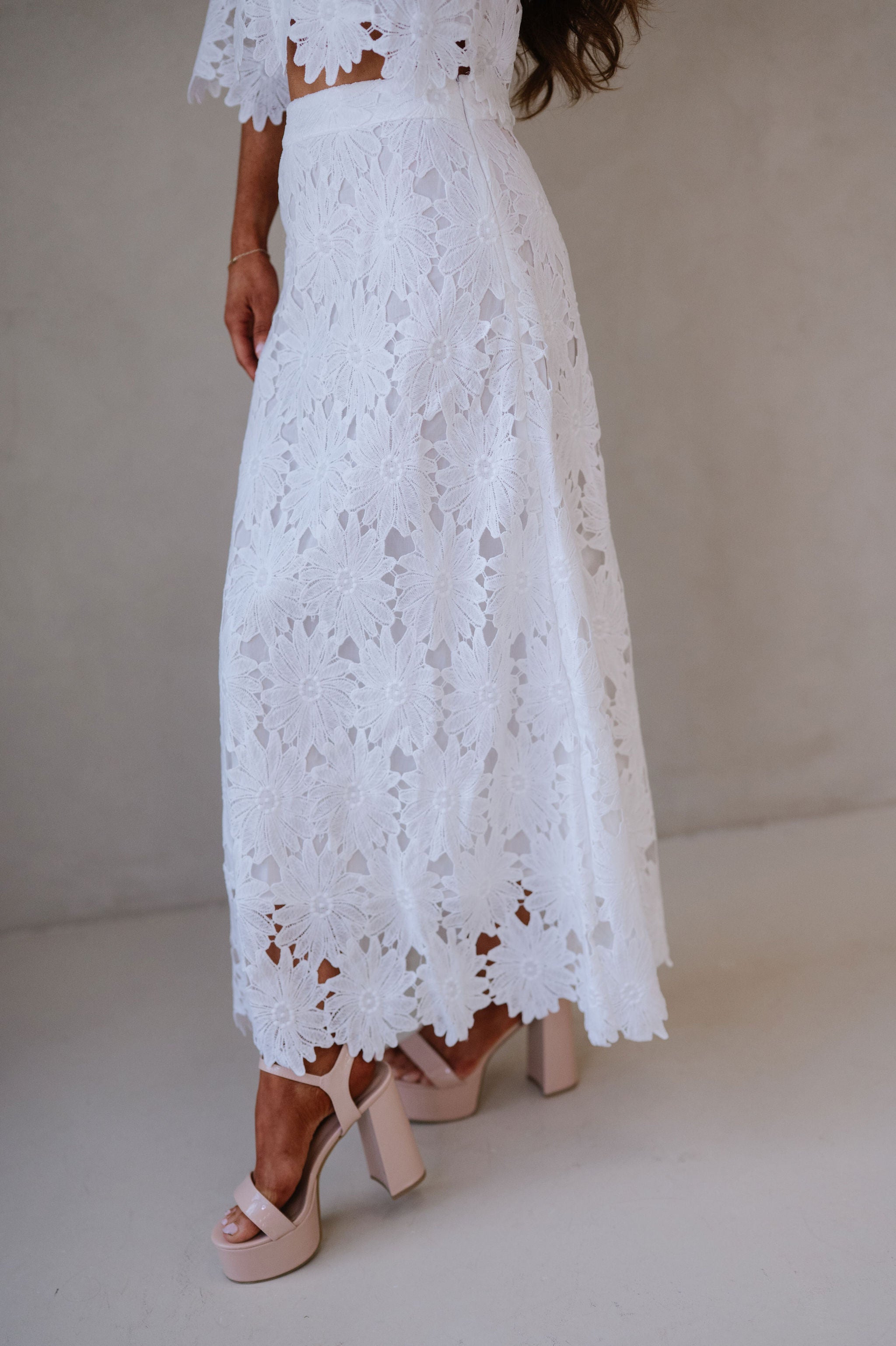 Ally Lace Maxi Skirt Set- White