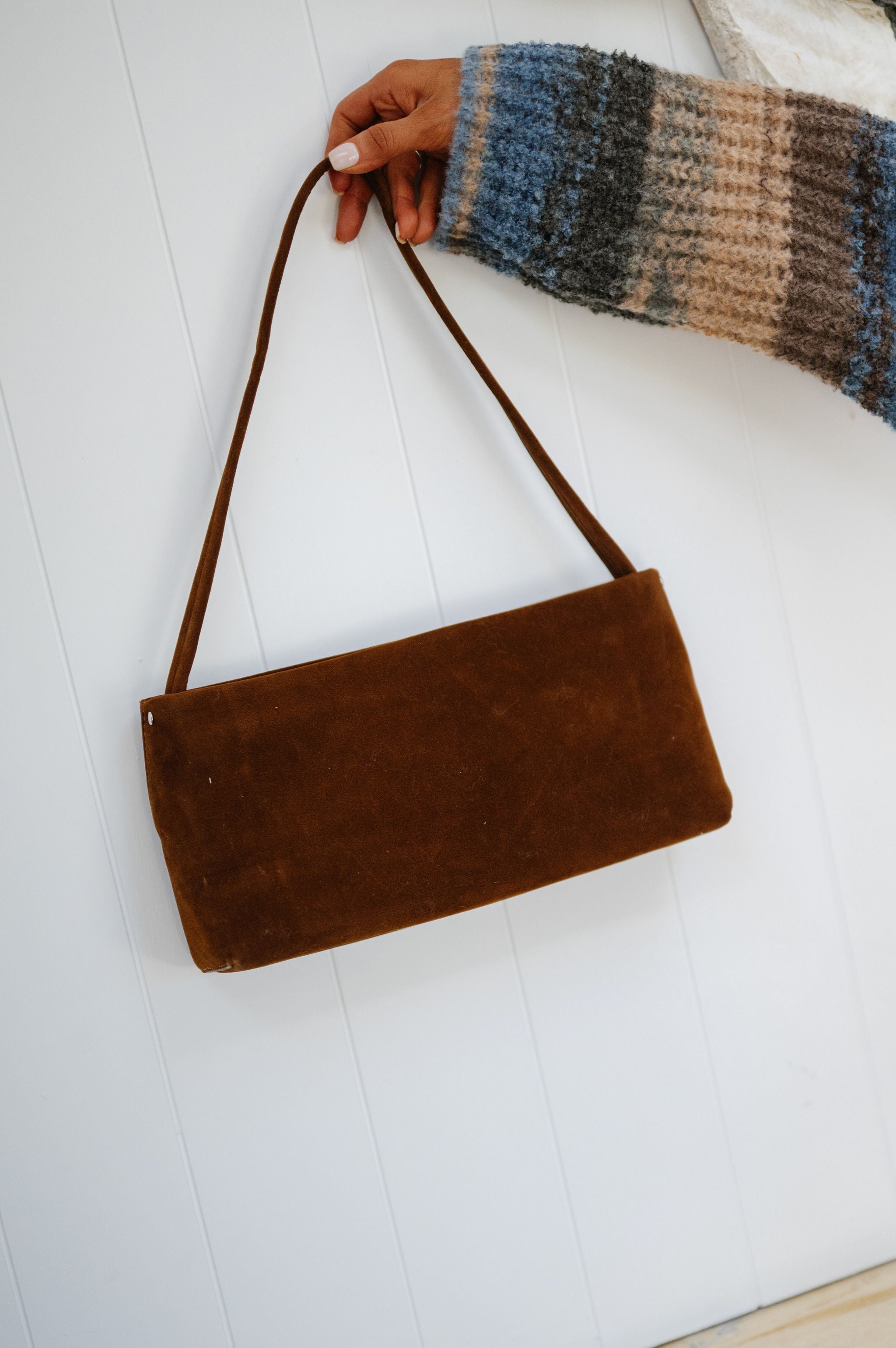 Faux Suede Rectangle Bag-Brown