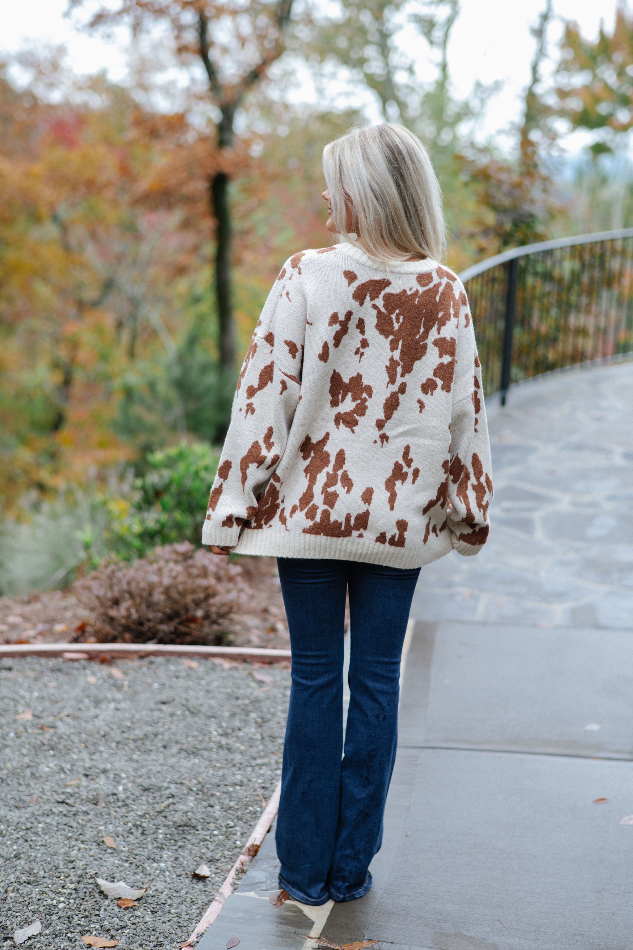 Chic Cow Print Sweater-Natural Camel