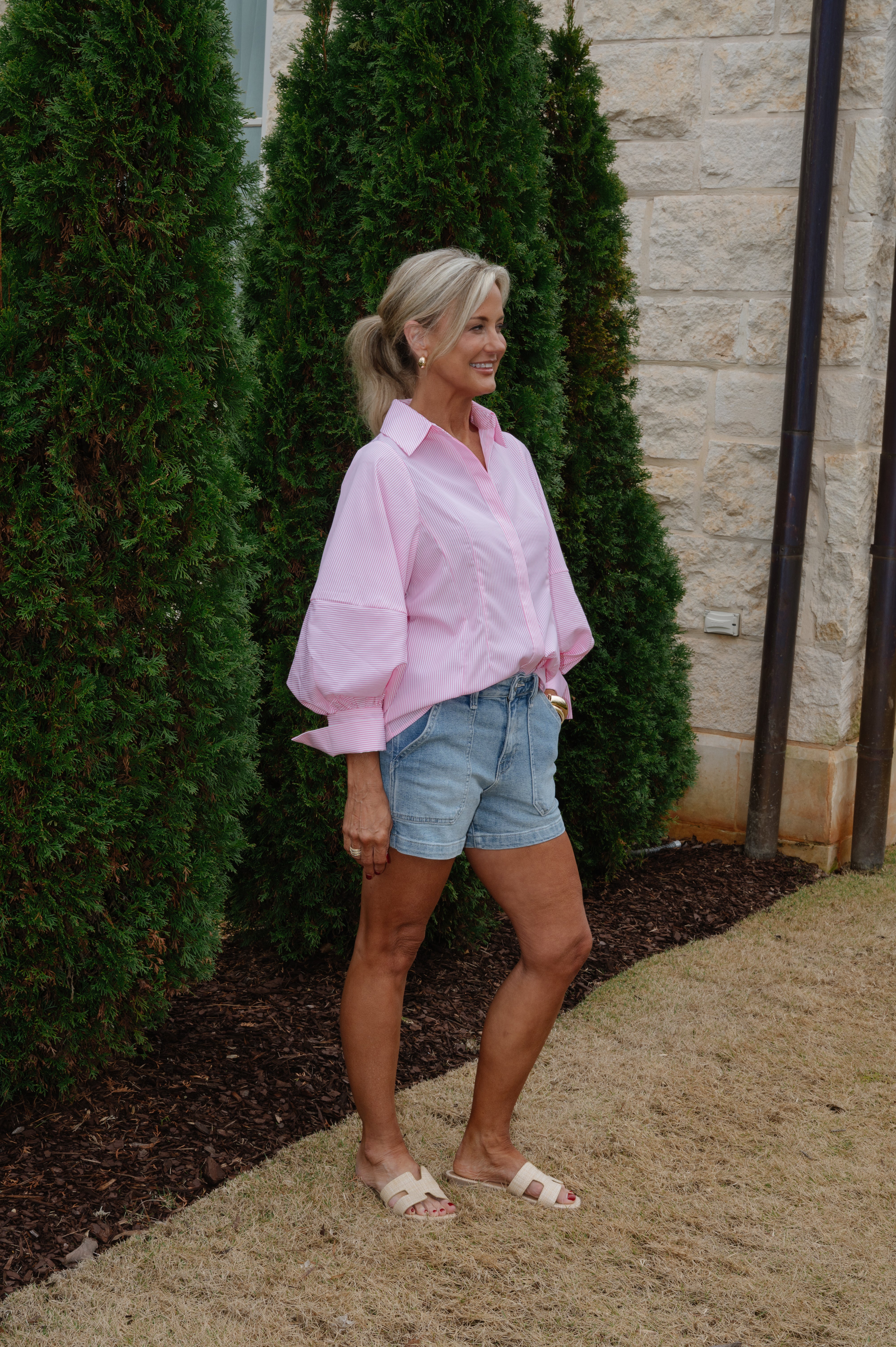 Laurie Striped Button Down-Pink