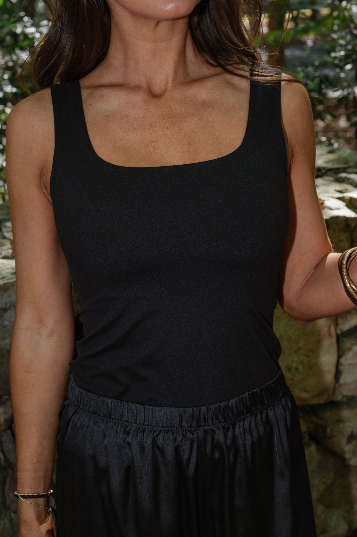 Rae Square Neckline Tank Top-Black