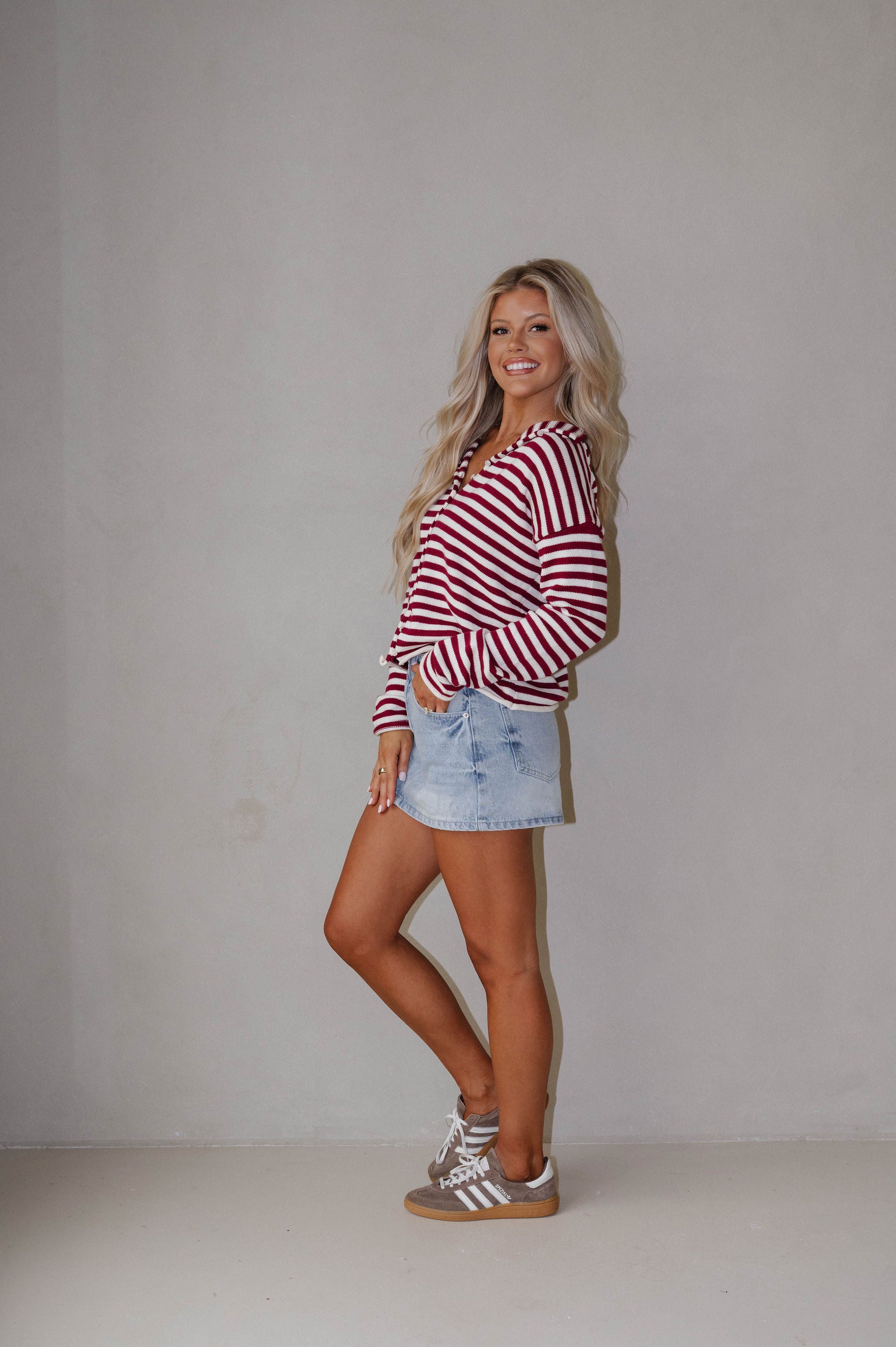 Elina Stripe Knit Top-Ivory/Scarlet