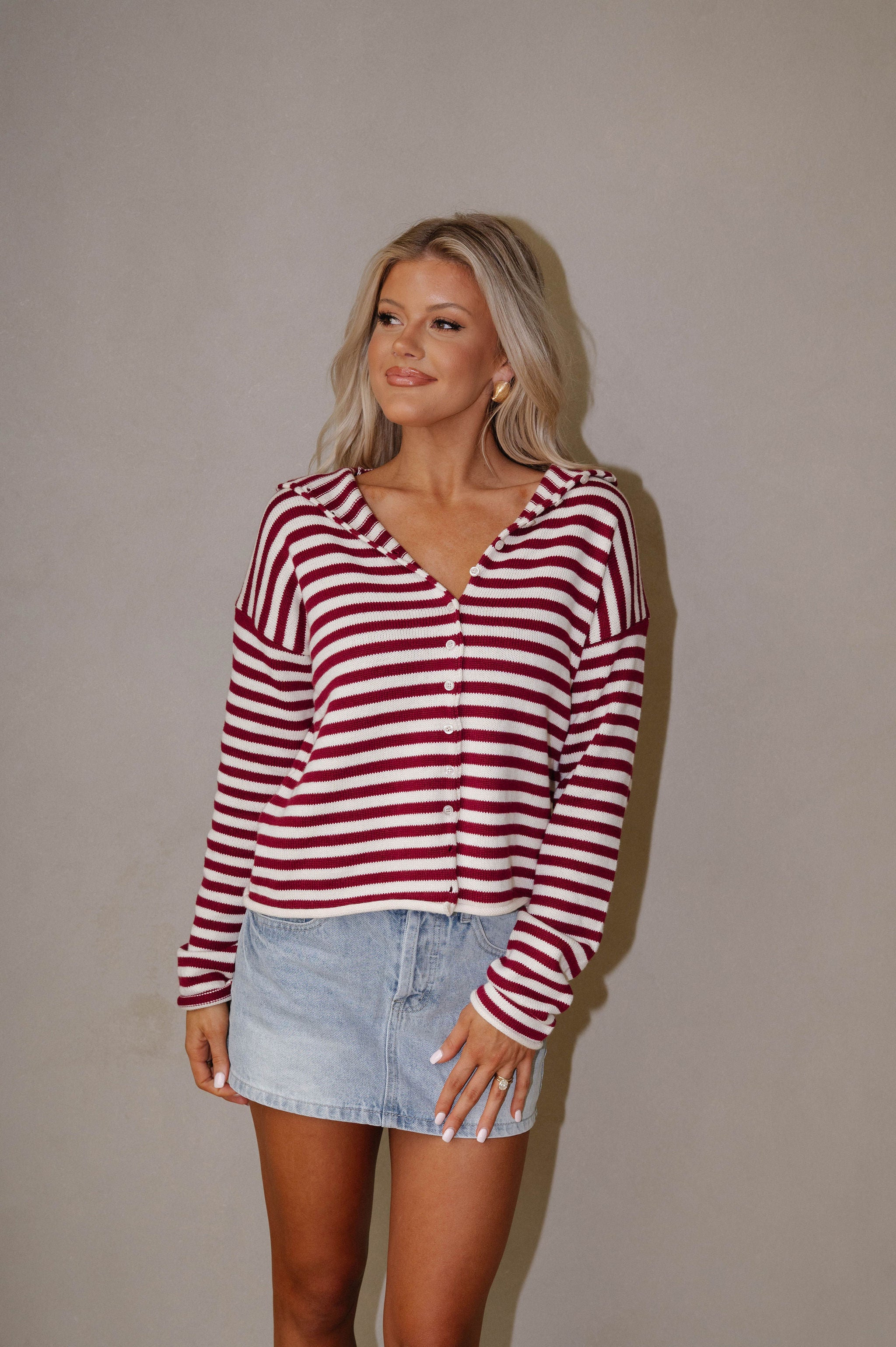Elina Stripe Knit Top-Ivory/Scarlet