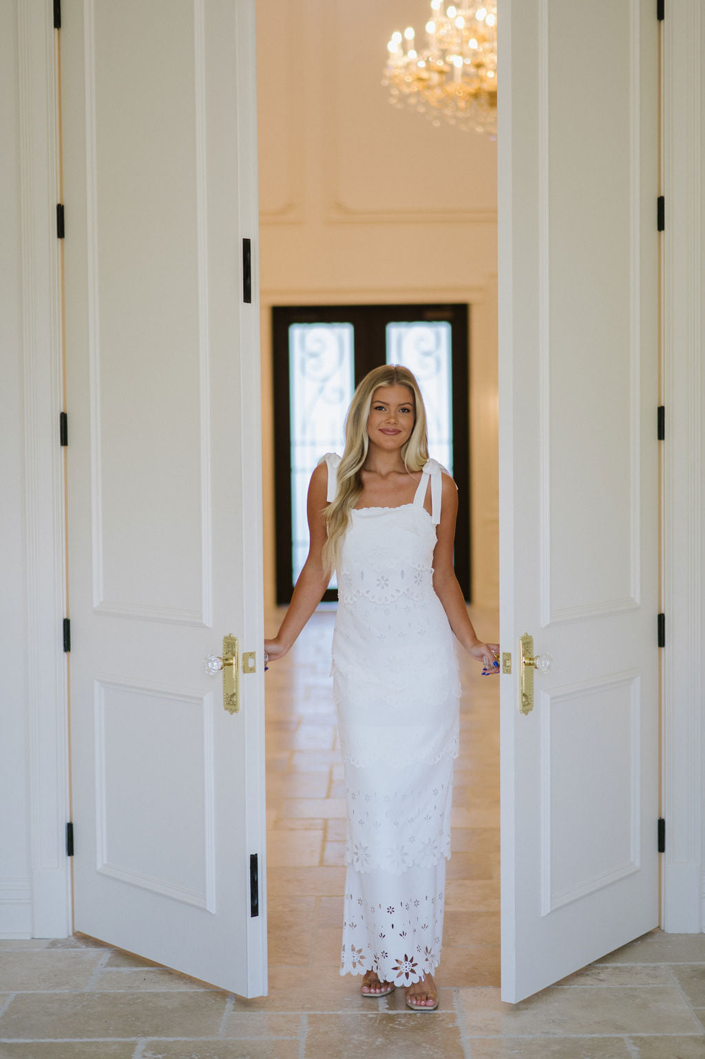 Daphne Scallop Maxi Dress-White