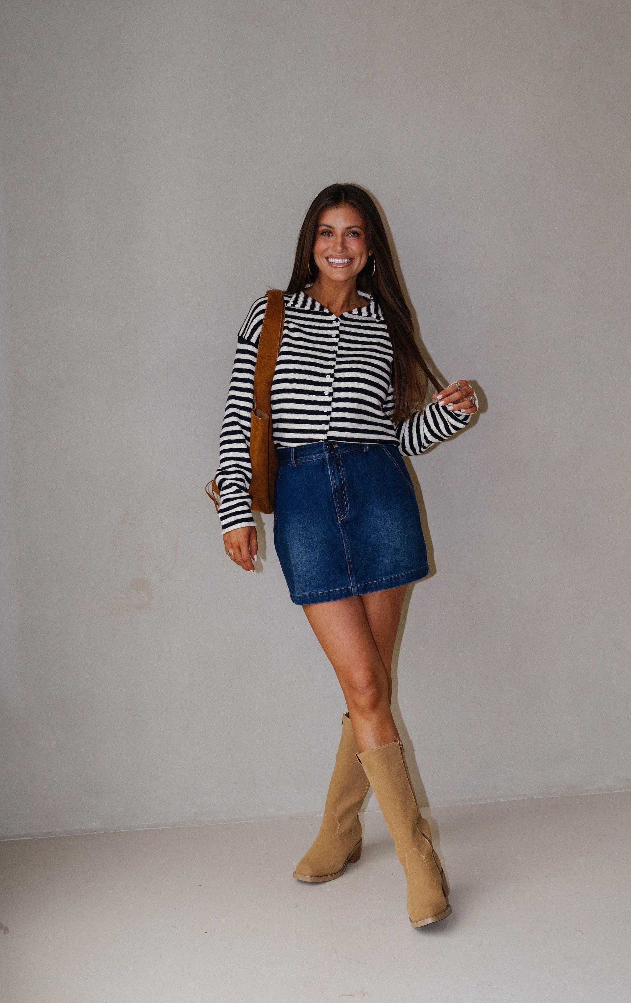 Elina Stripe Knit Top-Ivory/Dark Navy