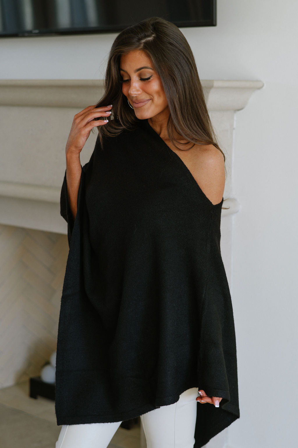 Asymmetrical Sweater Top-Black