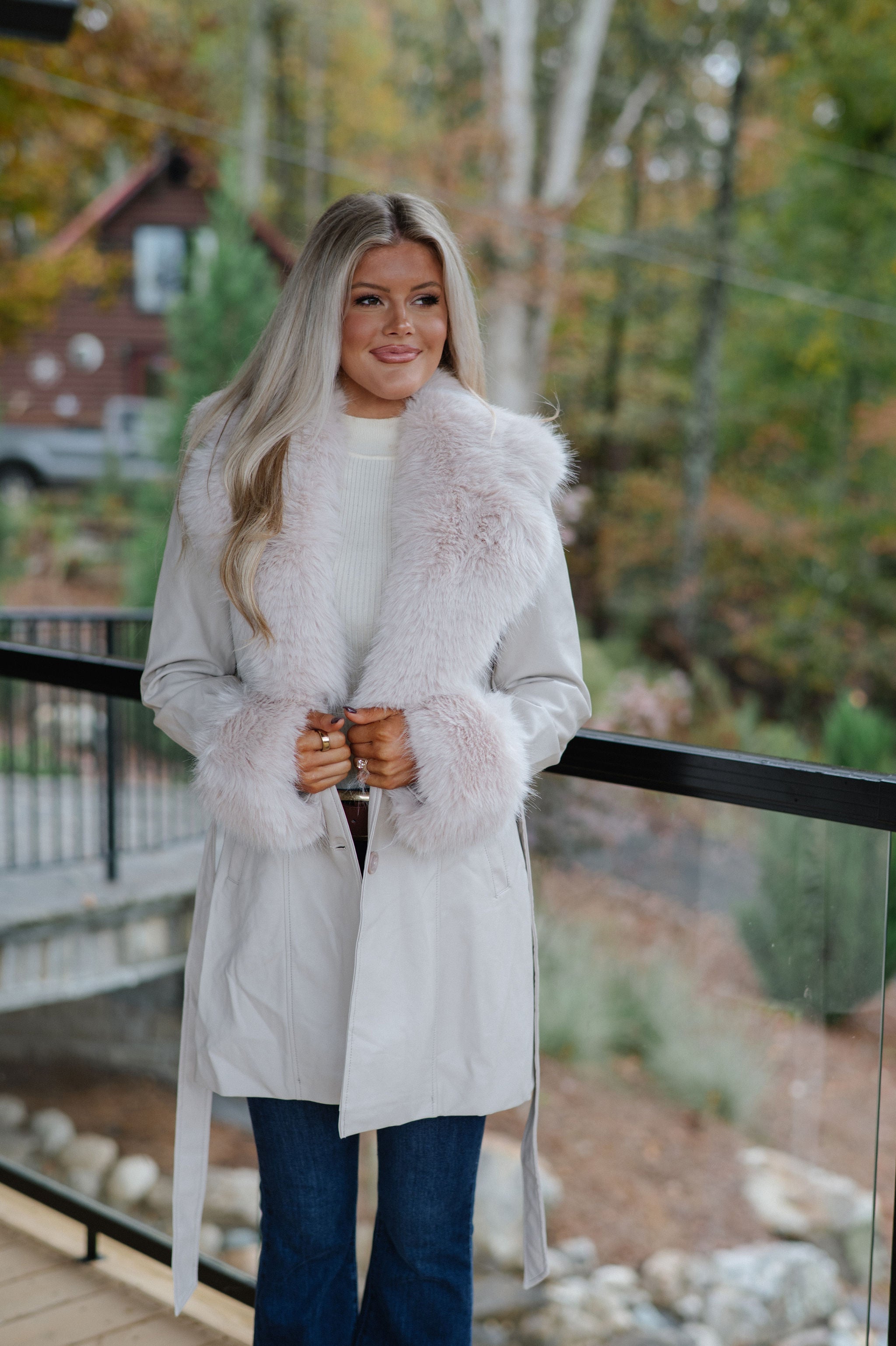 Ginny Fur Trim Coat-Beige