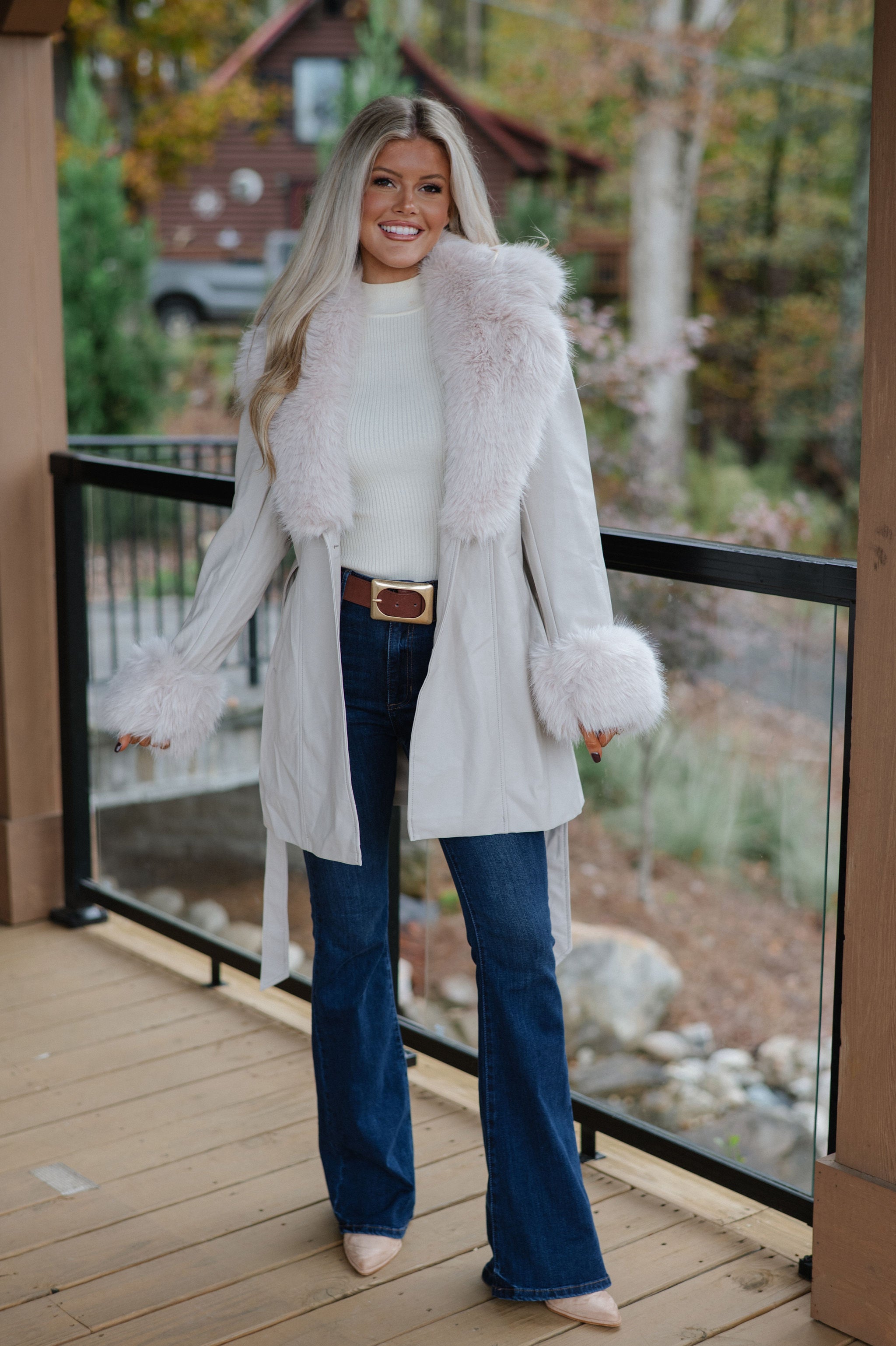 Ginny Fur Trim Coat-Beige