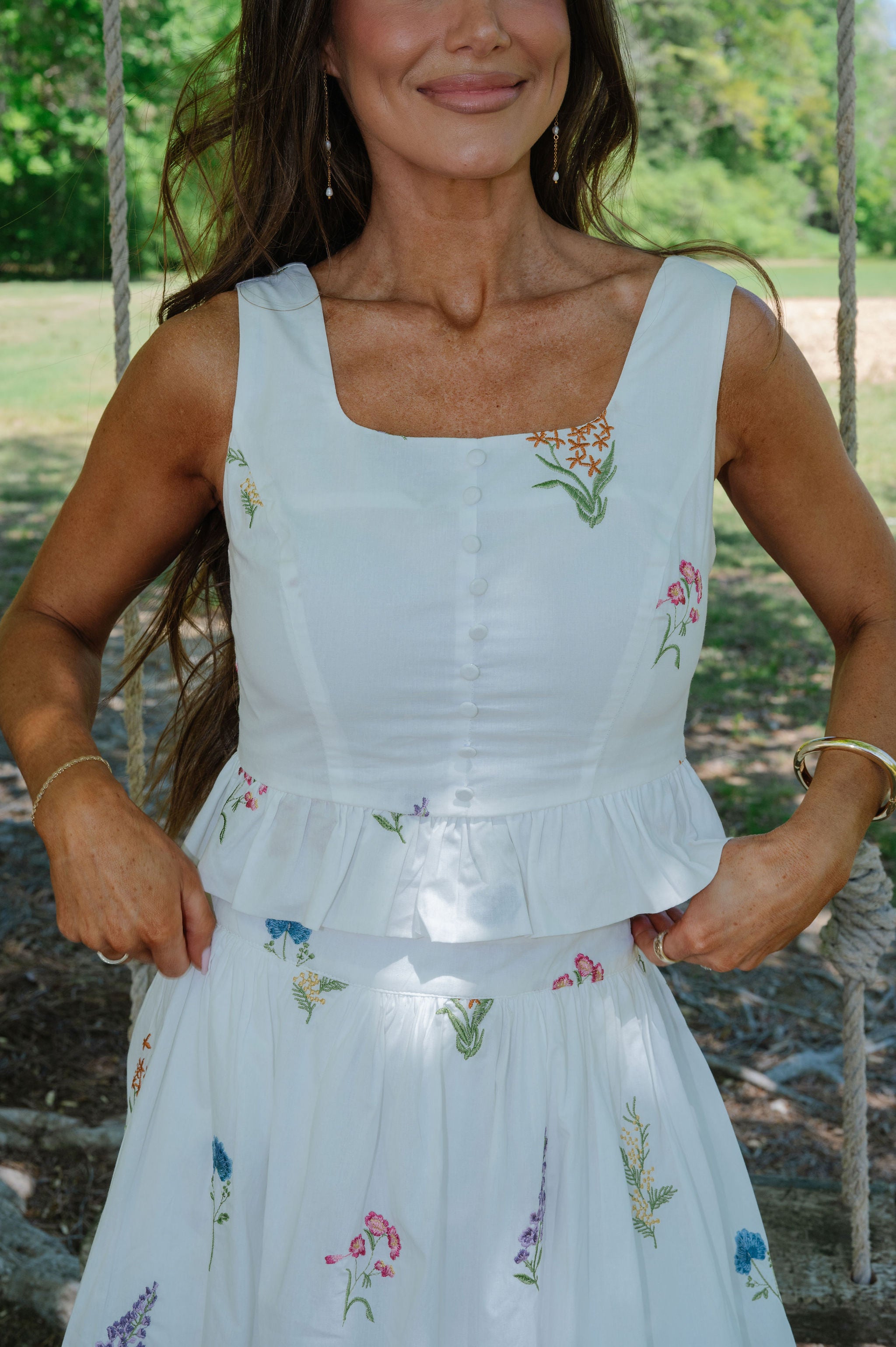 Cottage Floral Maxi Skirt Set-White