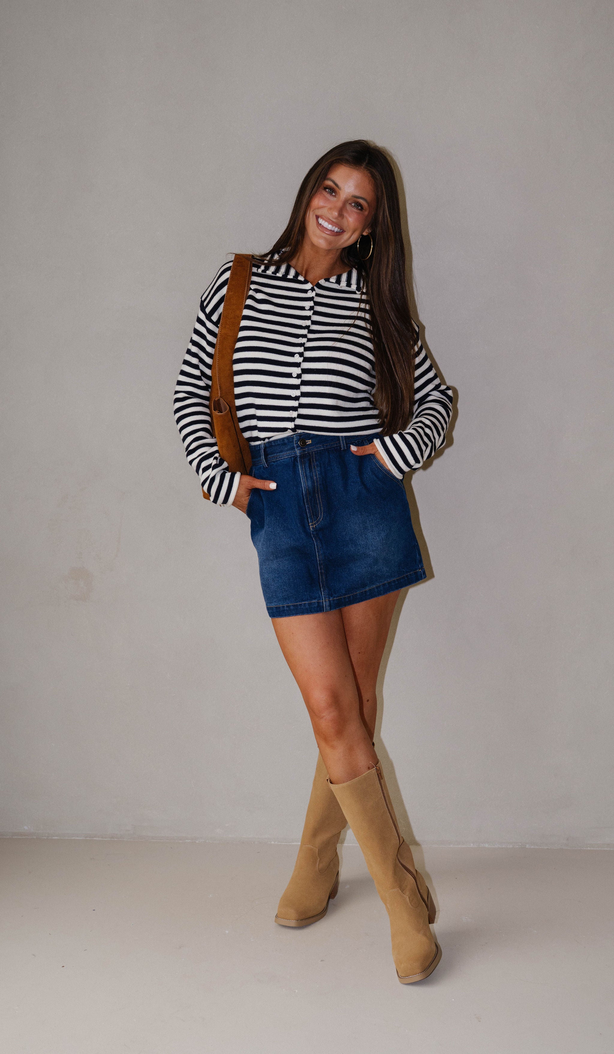 Denim Pocketed Mini Skirt-Dark Wash