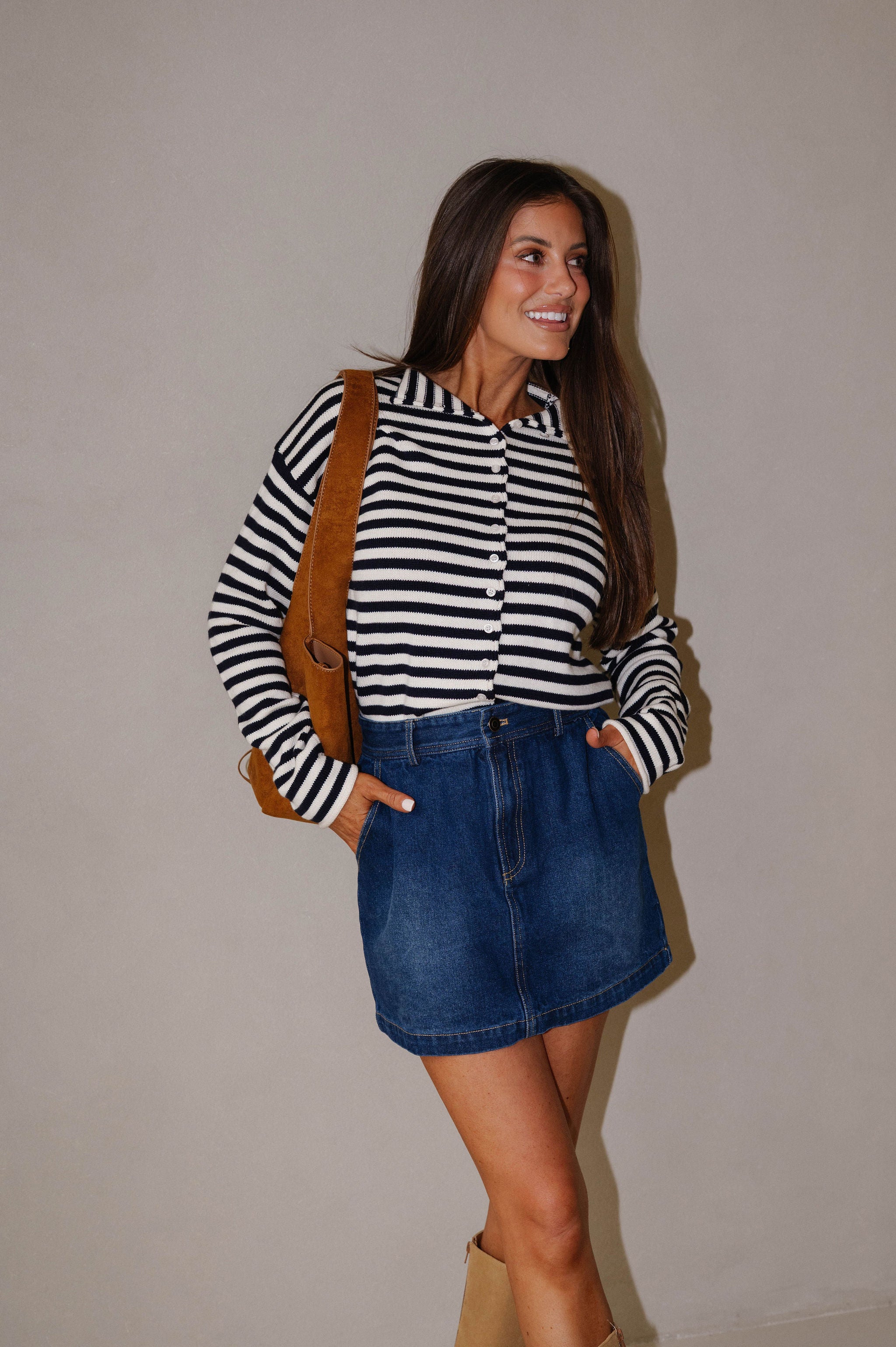 Elina Stripe Knit Top-Ivory/Dark Navy