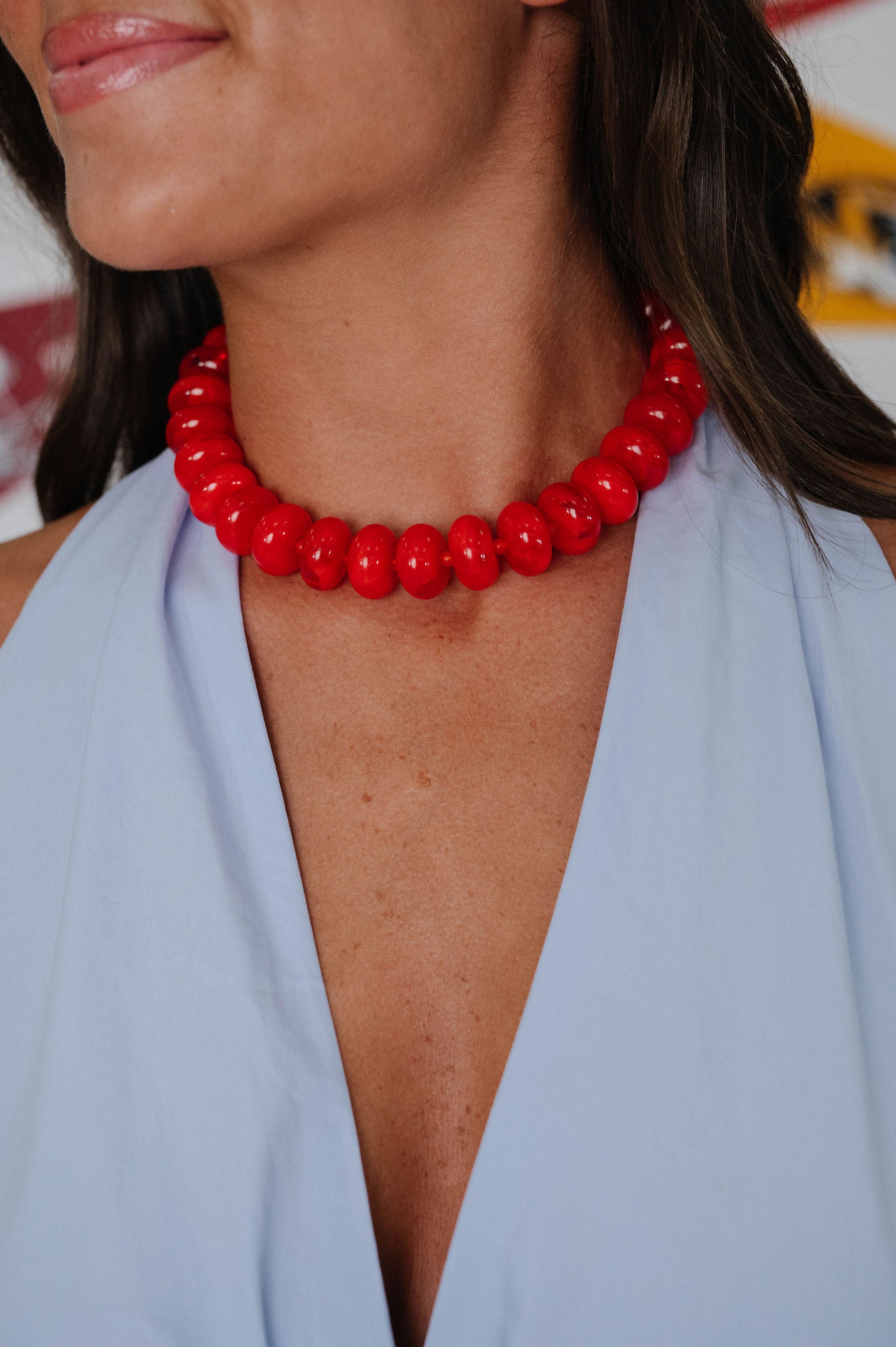 Crew Chunky Beaded Necklace-Red