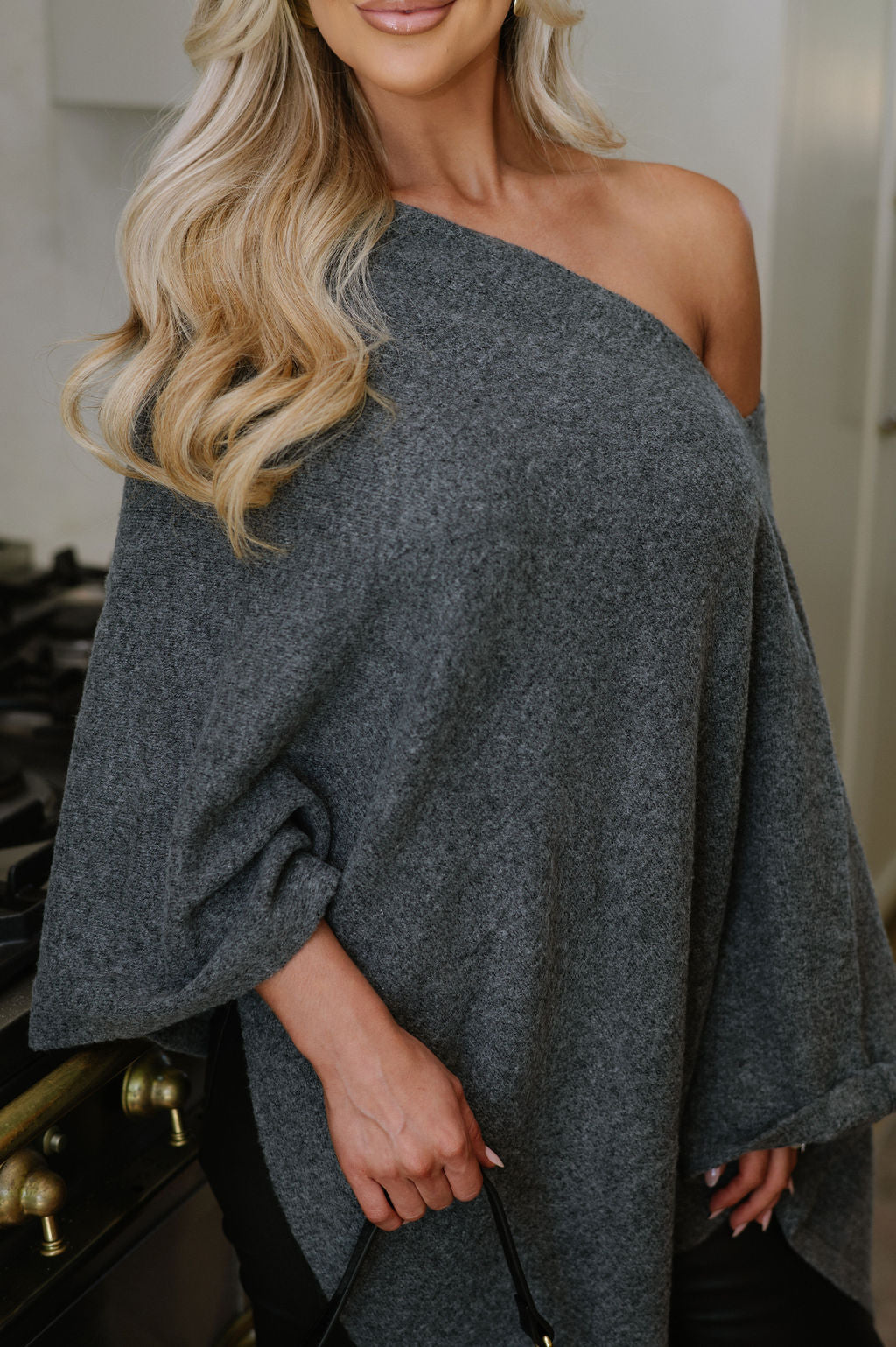 Asymmetrical Sweater Top-Charcoal