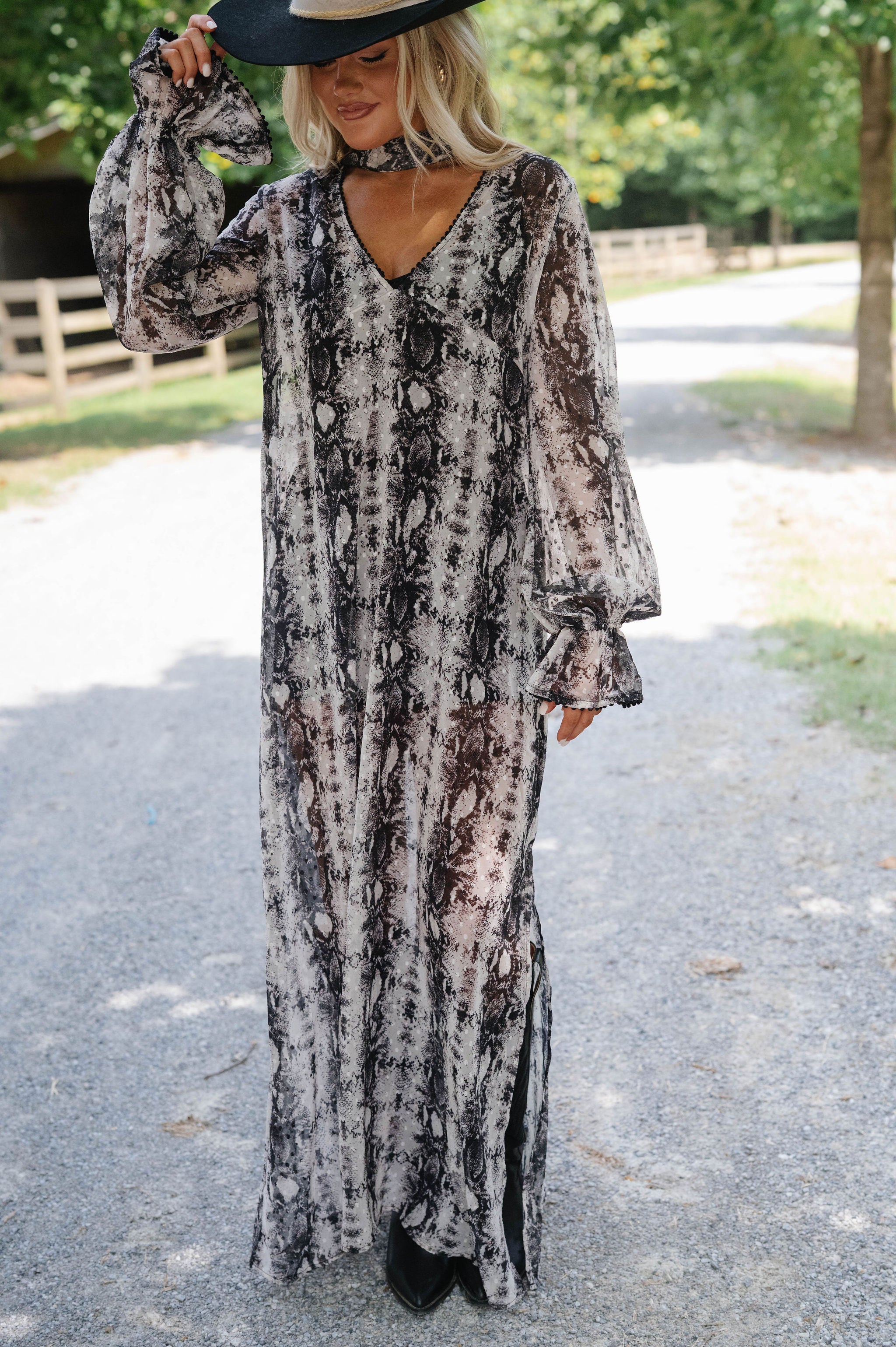 Snake Print Maxi Dress With Scarf