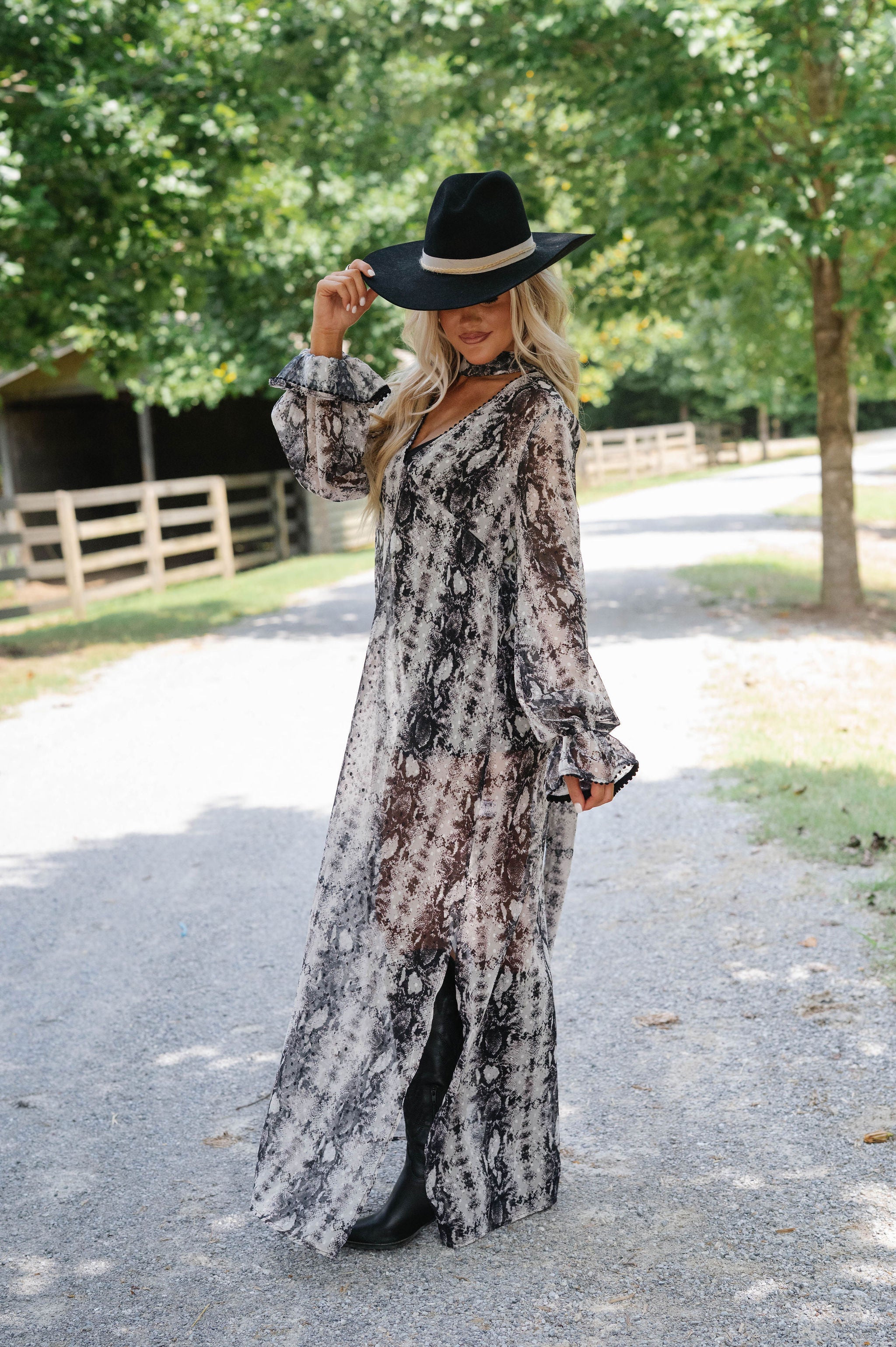 Snake Print Maxi Dress With Scarf