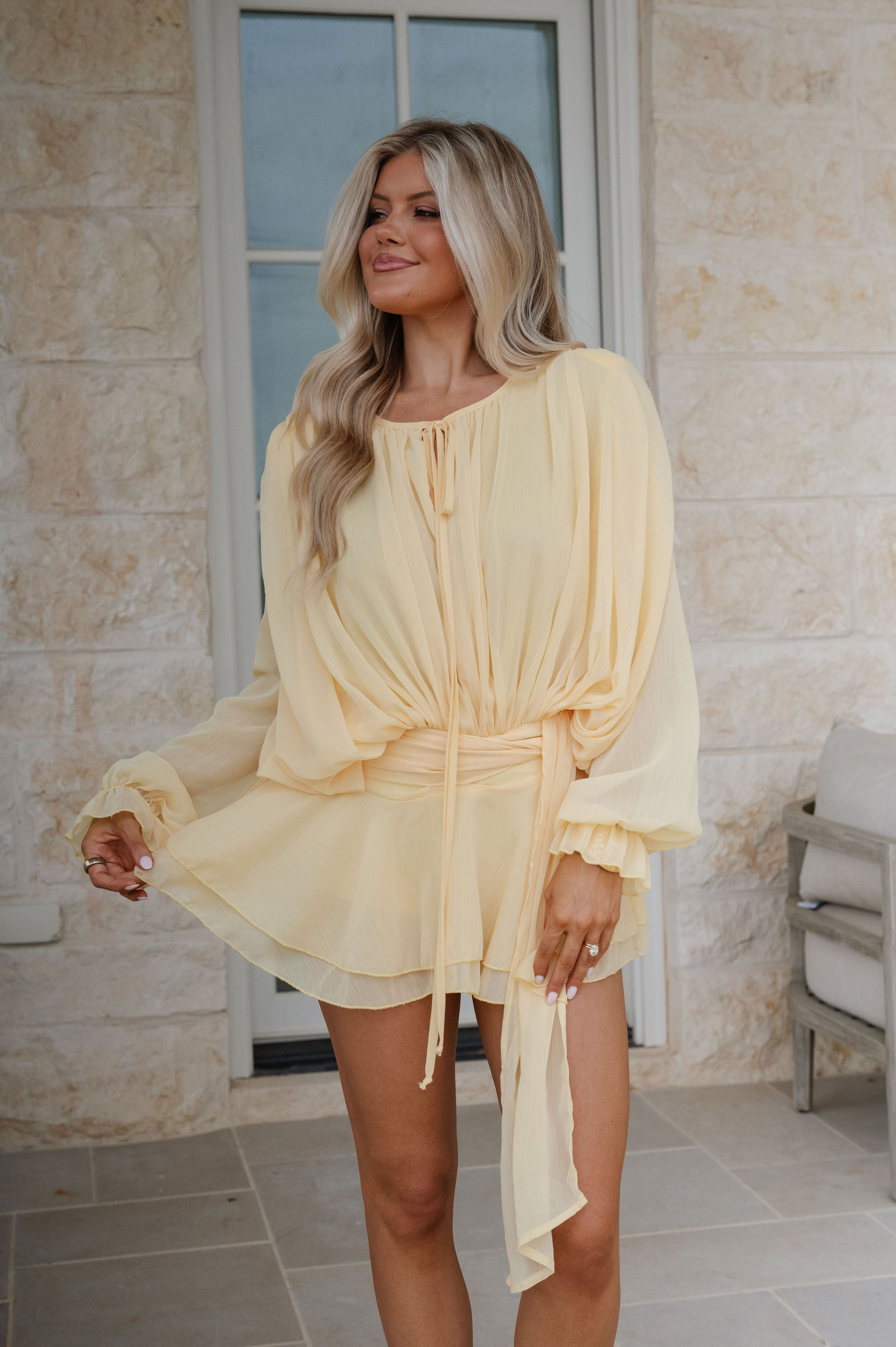 Chiffon Mini Dress-Baby Yellow// PETITE