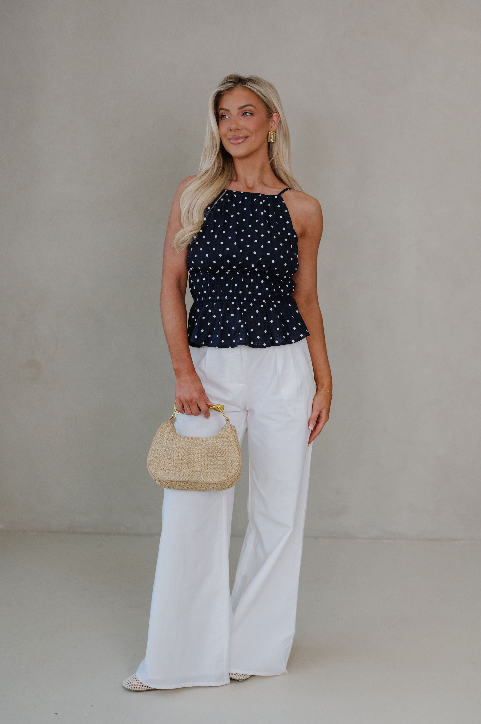 Molly Polka Dot Top-Navy