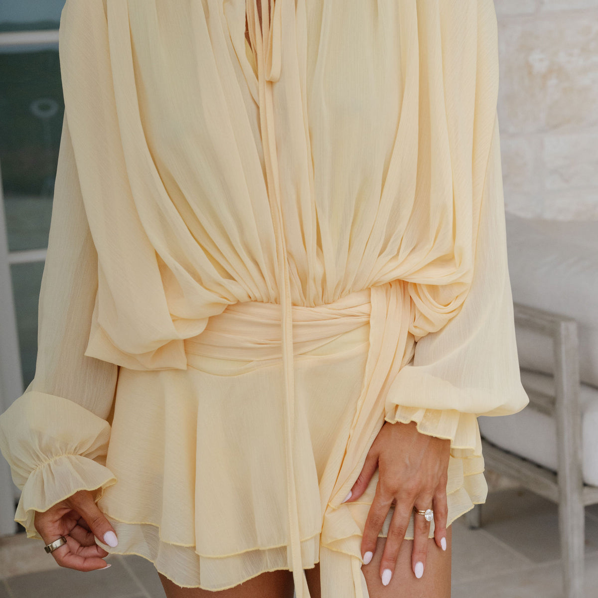 yellow chiffon mini dress Daphne Chiffon Cowl Neck Mini Dress - Yellow