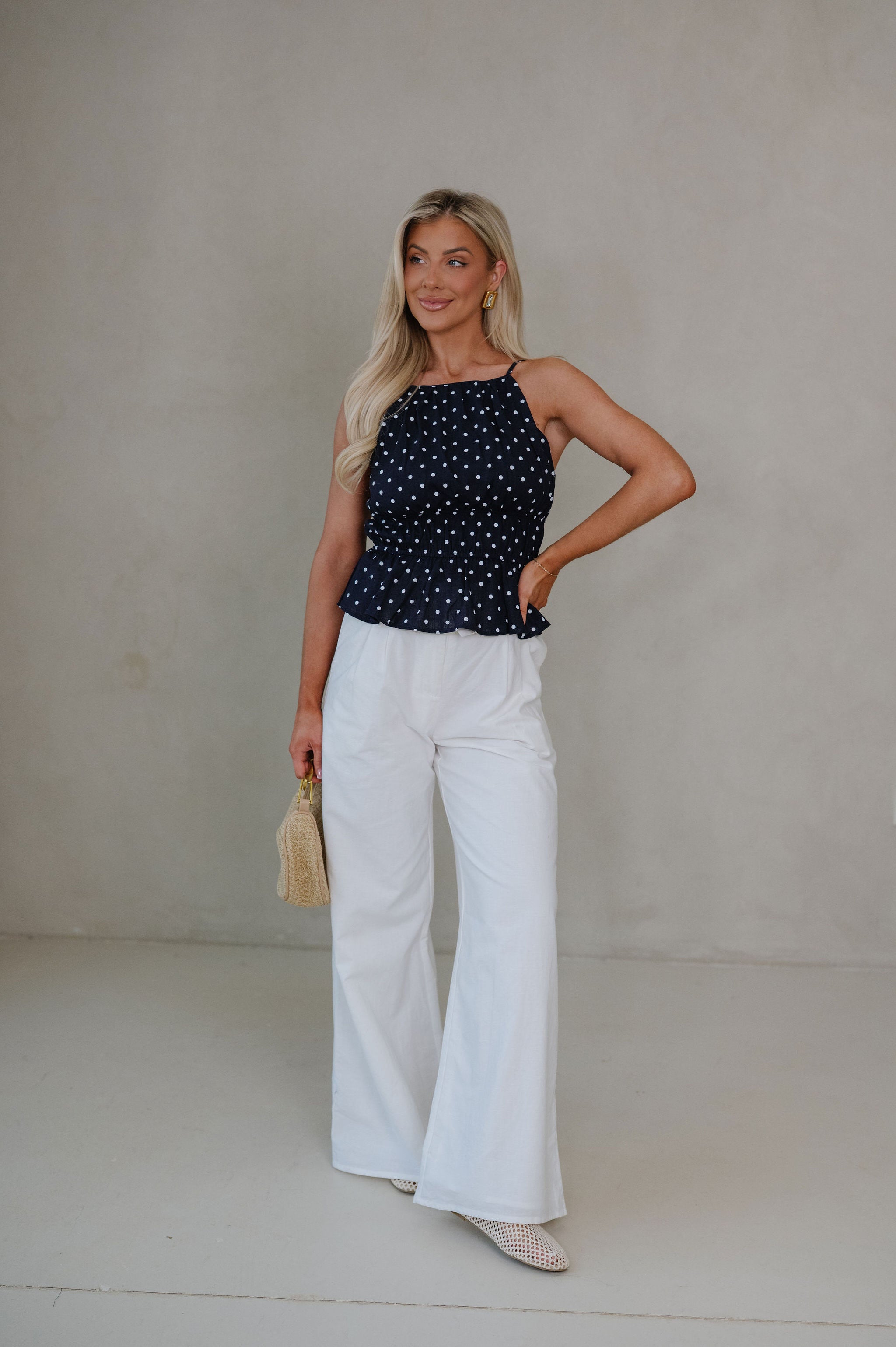 Molly Polka Dot Top-Navy