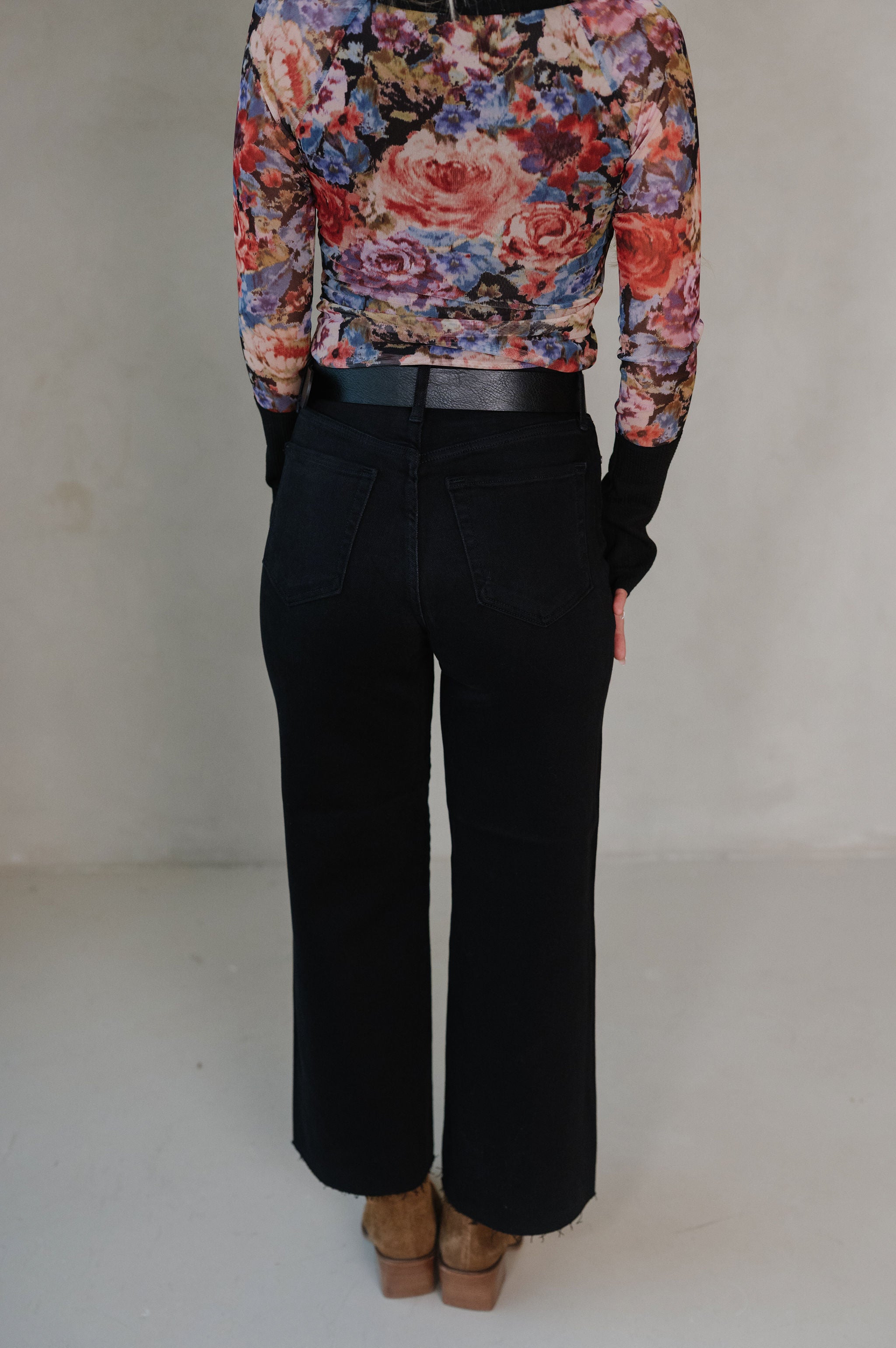 Bri Raw Hem Wide Leg Jeans-Wash Black