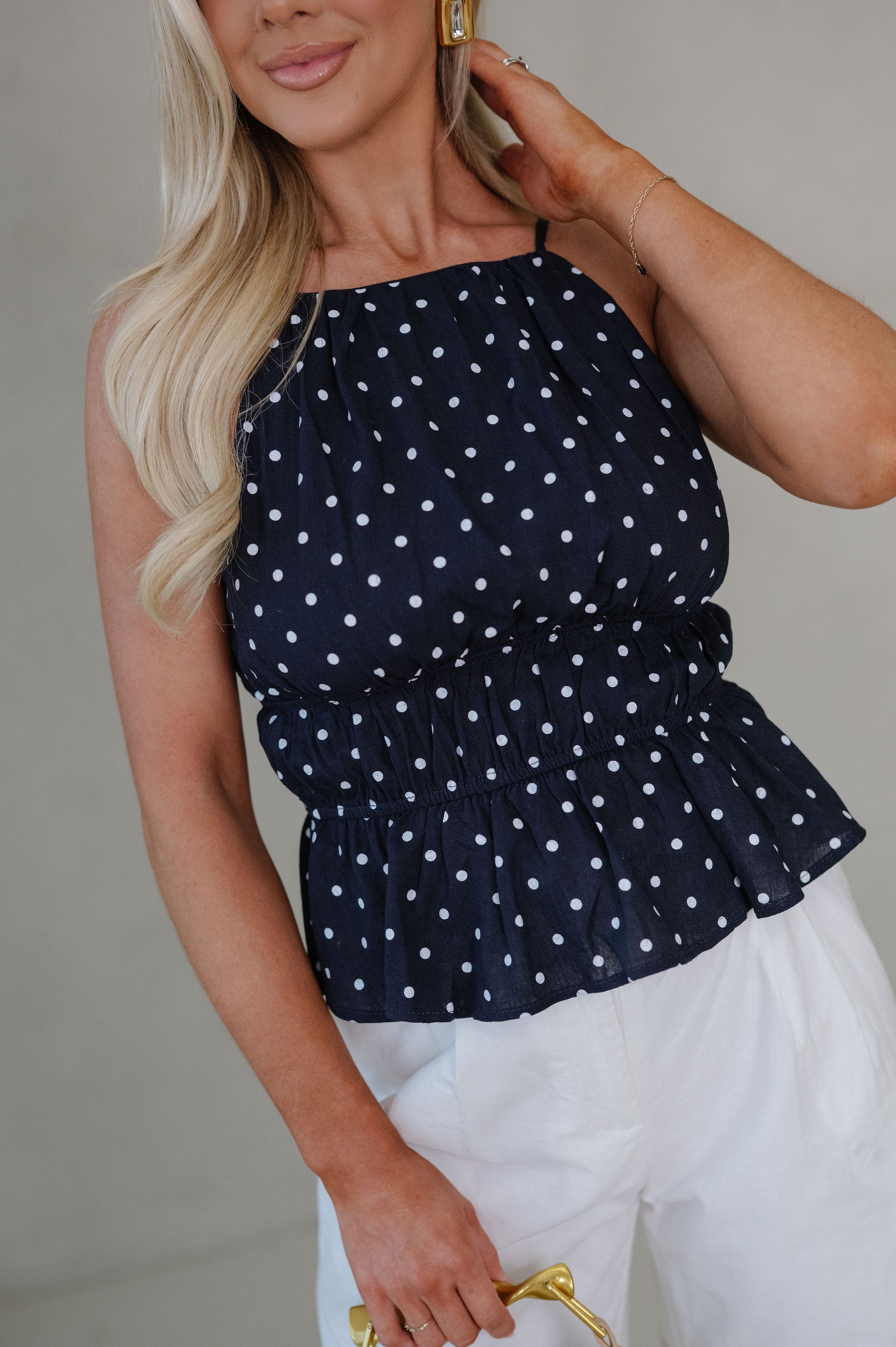 Molly Polka Dot Top-Navy