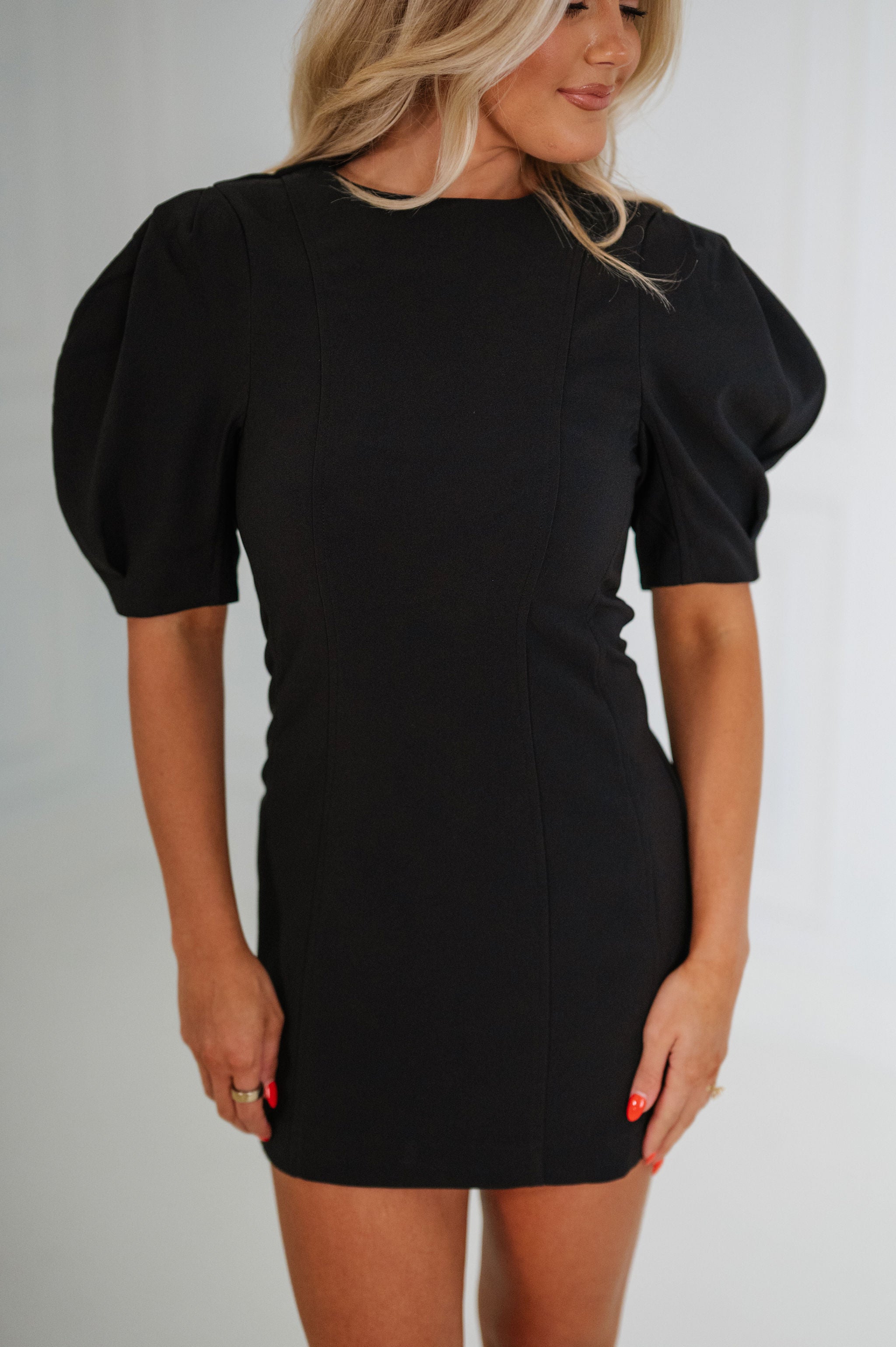 Mabel Puff Sleeve Dress-Black