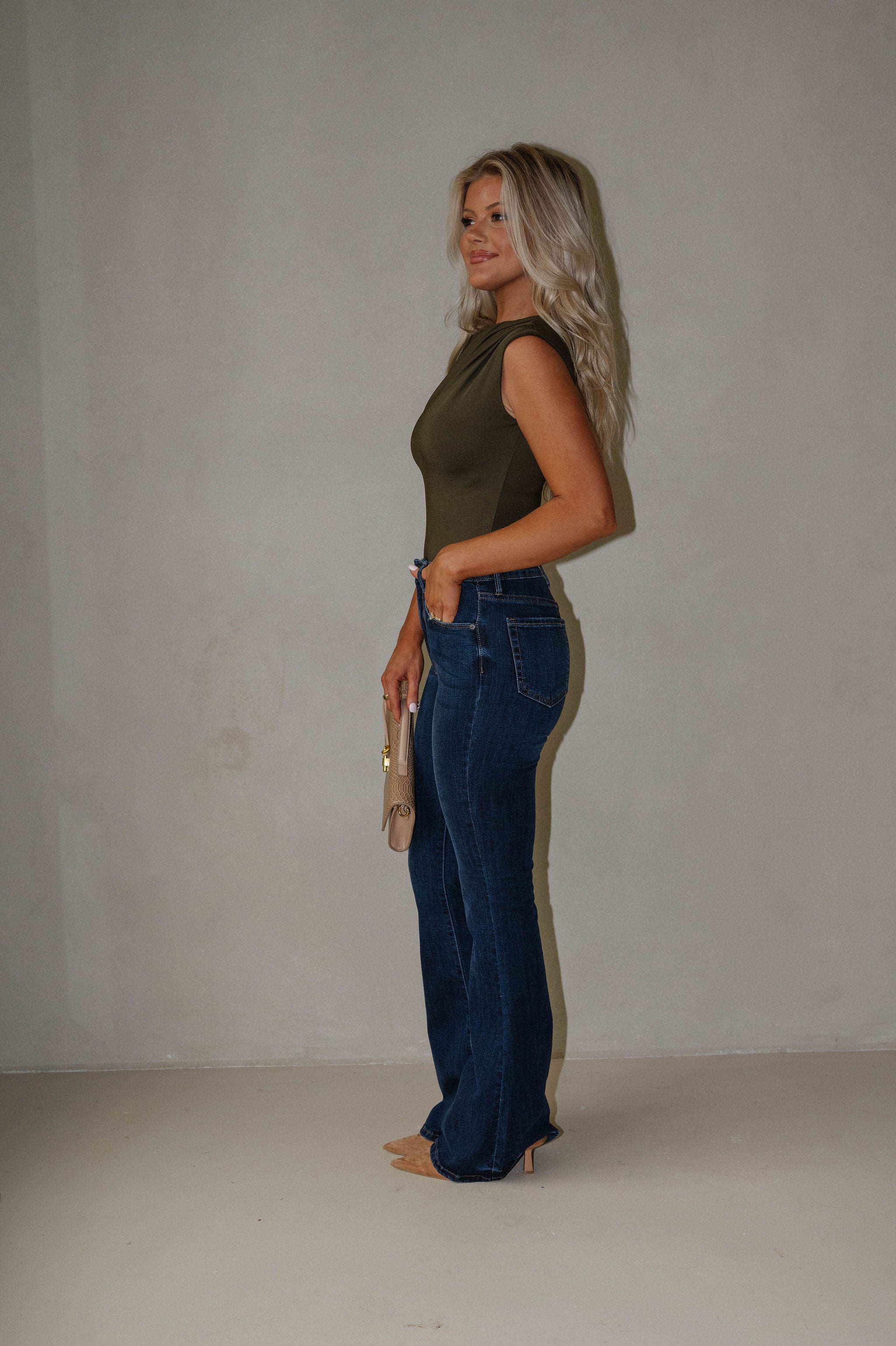 Asymmetrical Drape Bodysuit-Olive