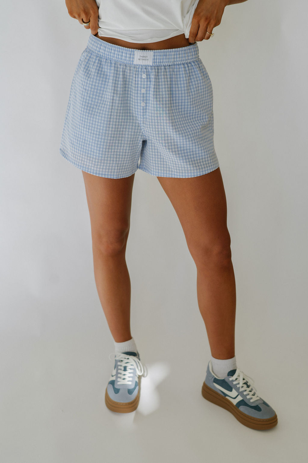 Gingham Boxer Shorts- Light Blue