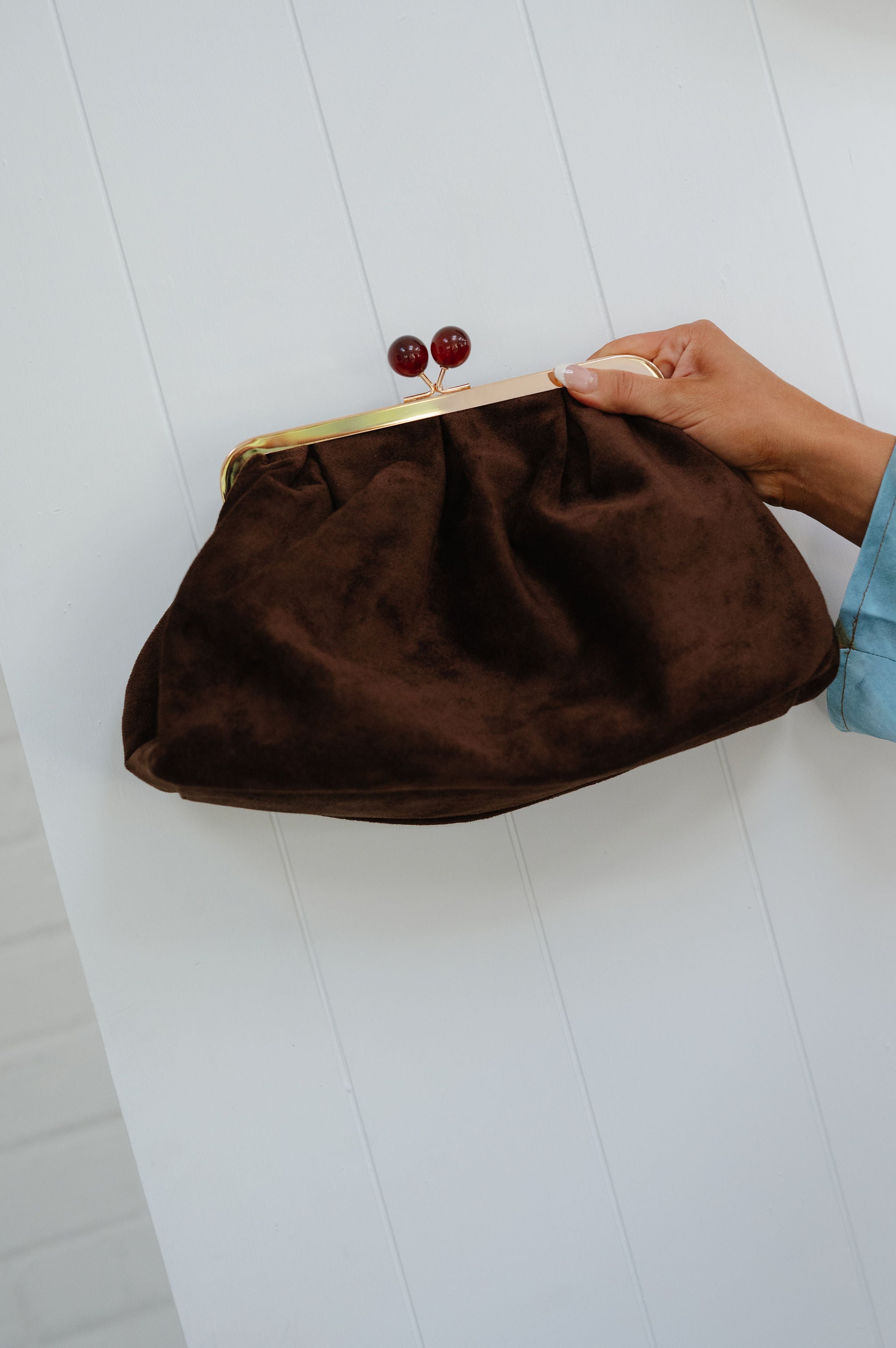 Aura Faux Suede Clutch-Chocolate