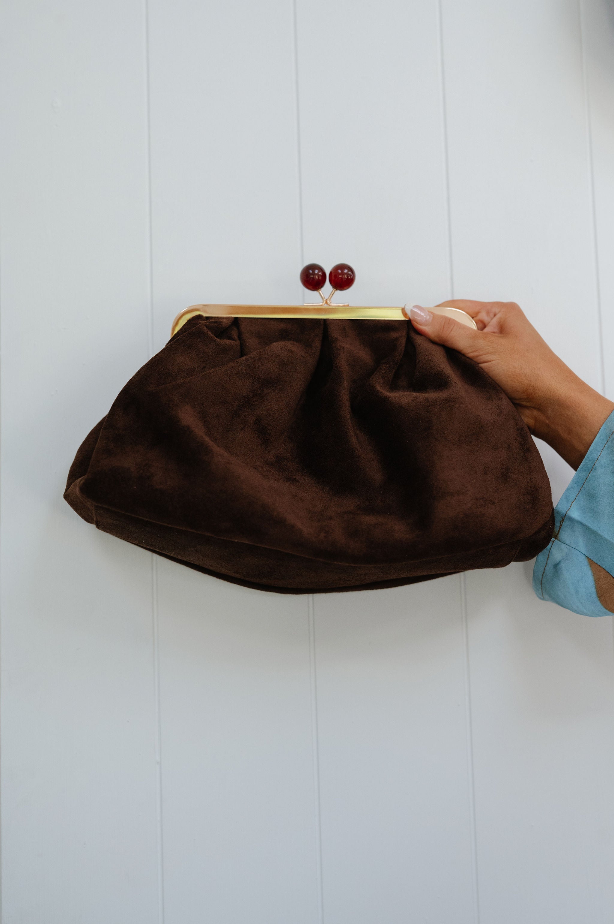 Aura Faux Suede Clutch-Chocolate
