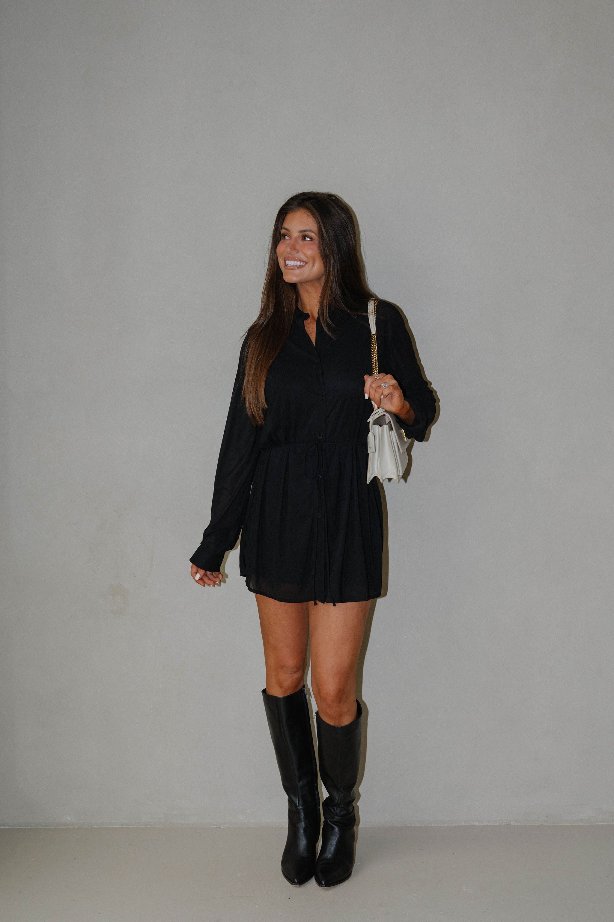 Ribbed Waist Tie Shirt Romper-Black