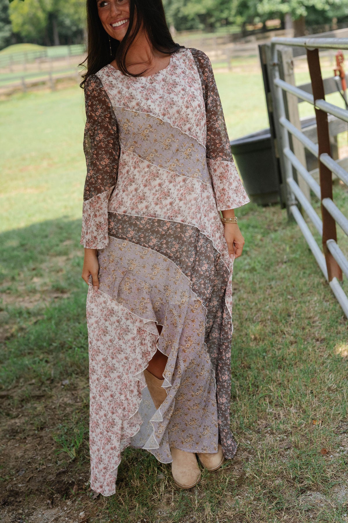 Lainey Floral Chiffon Ruffle Maxi Dress