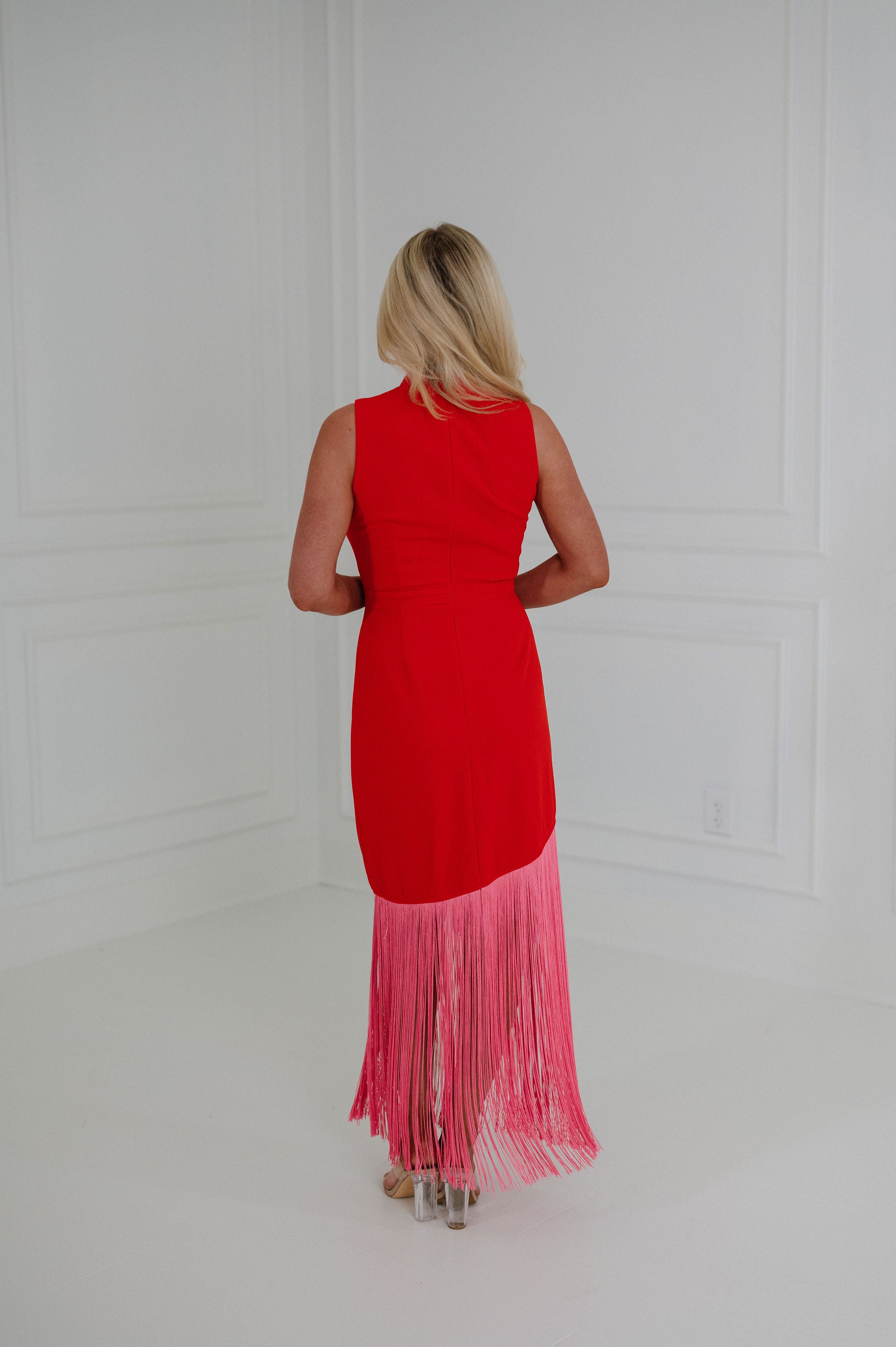 Gigi Fringe Maxi Dress-Red/Pink