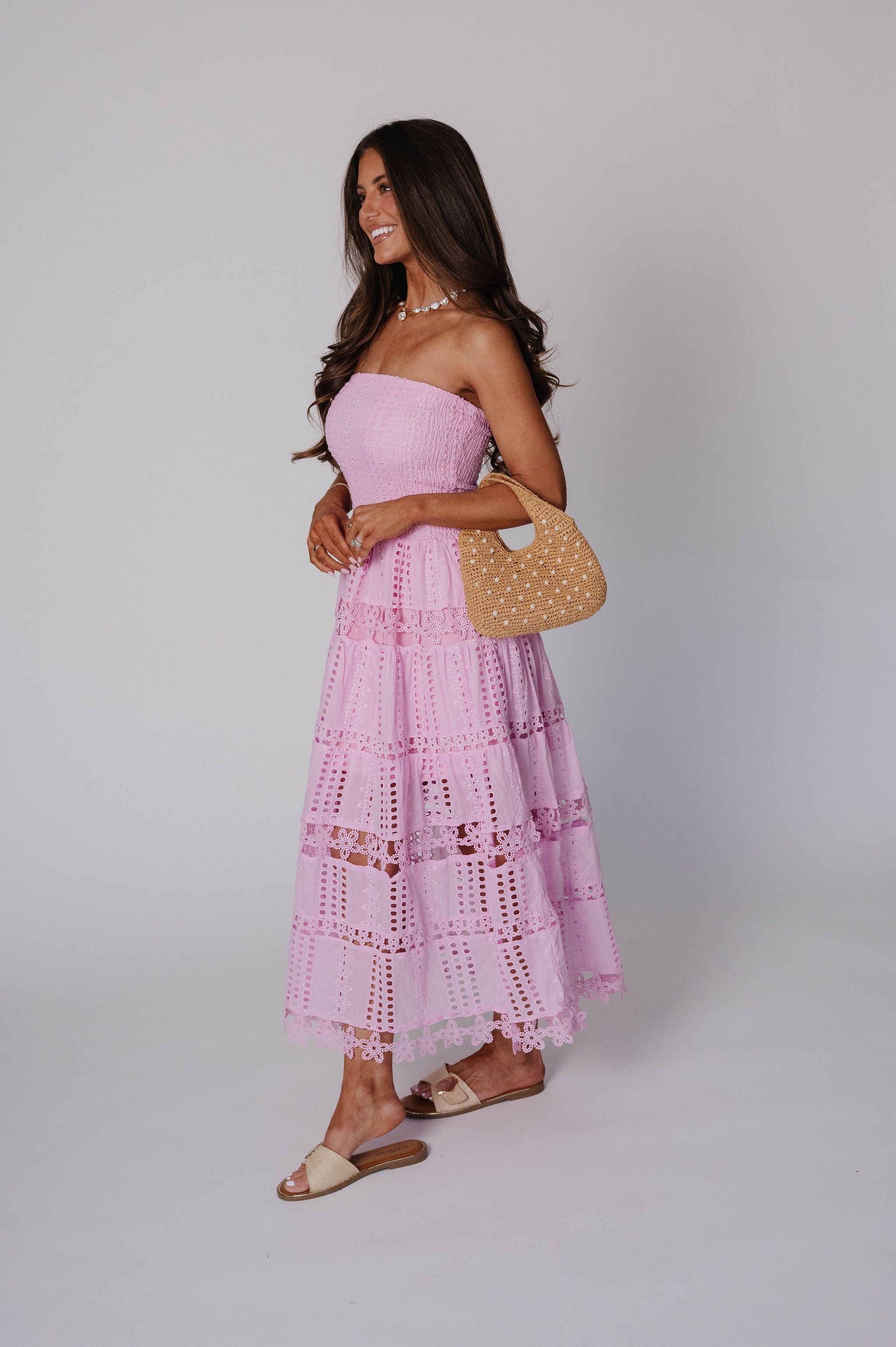 Lydia Eyelet Lace Dress-Lavender Pink