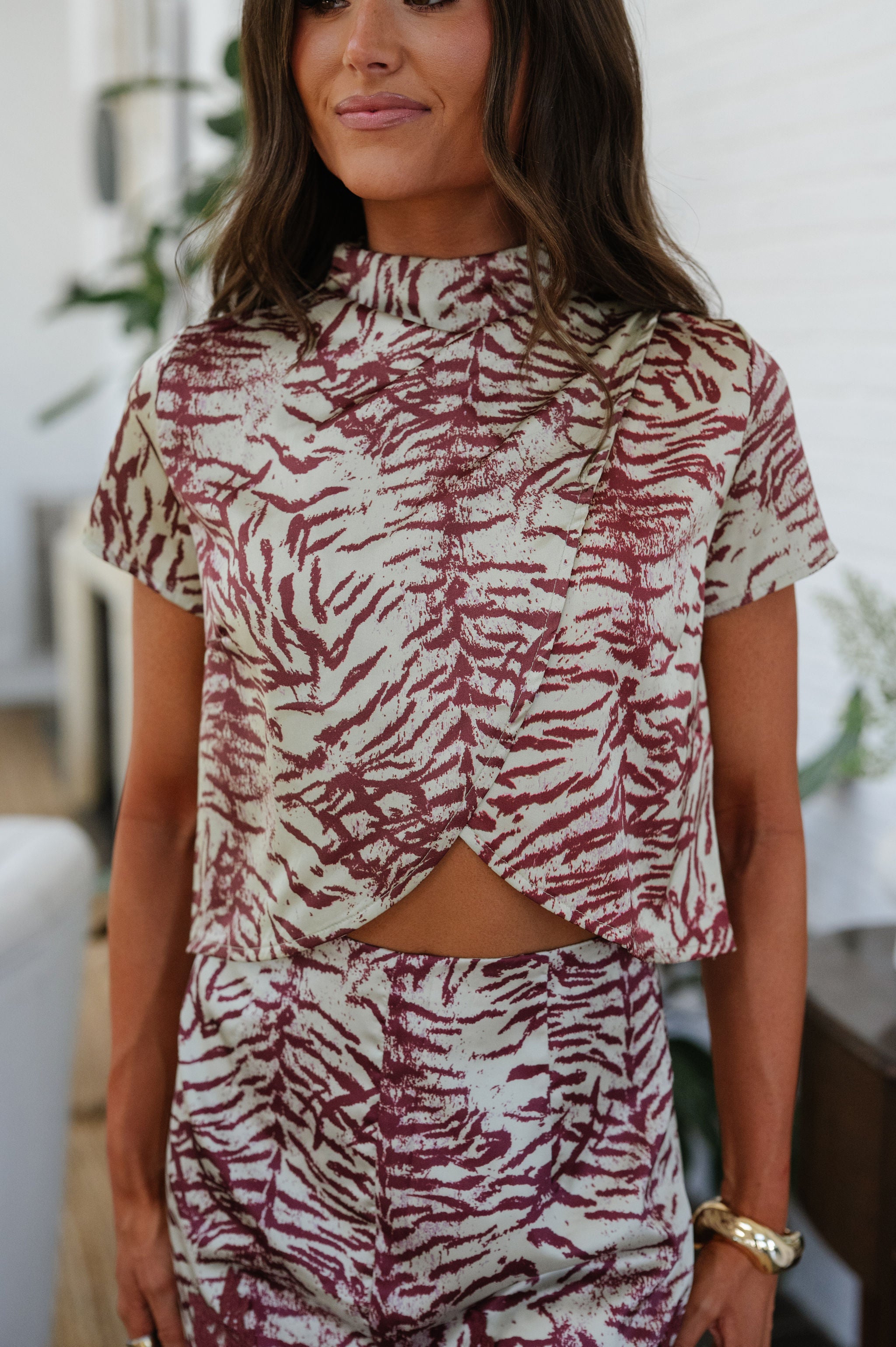 Zebra Print Satin Skirt Set-Green