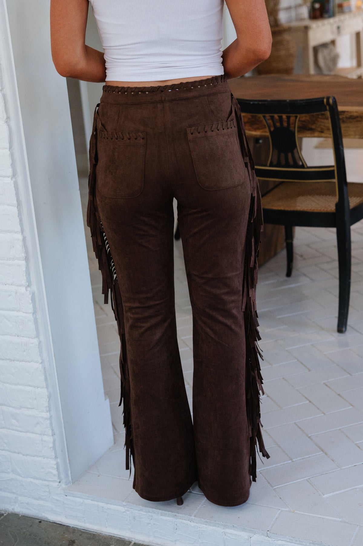 Rosie Faux Suede Flare Pants-Chocolate