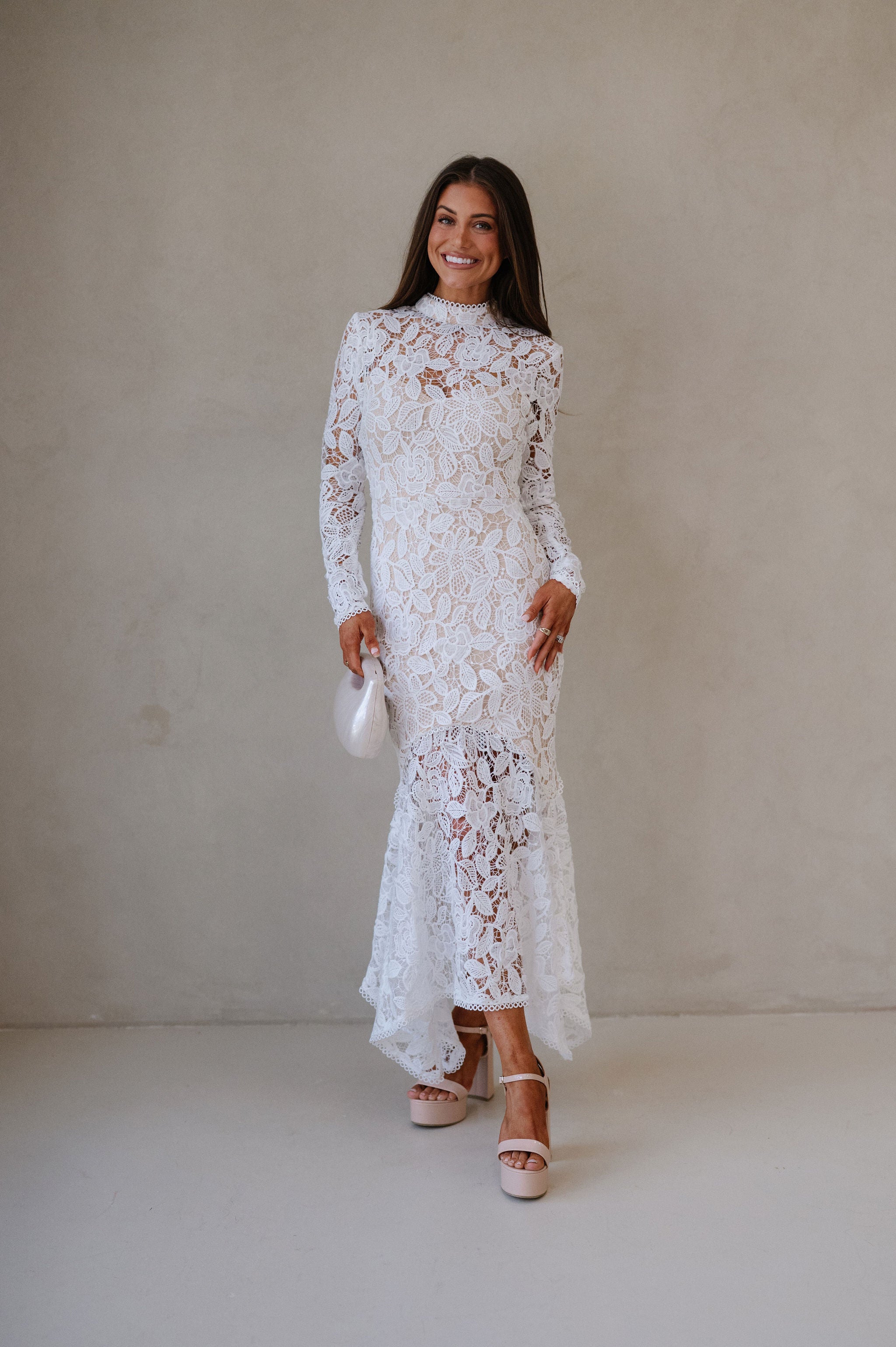 Queen Lace Midi Dress- White