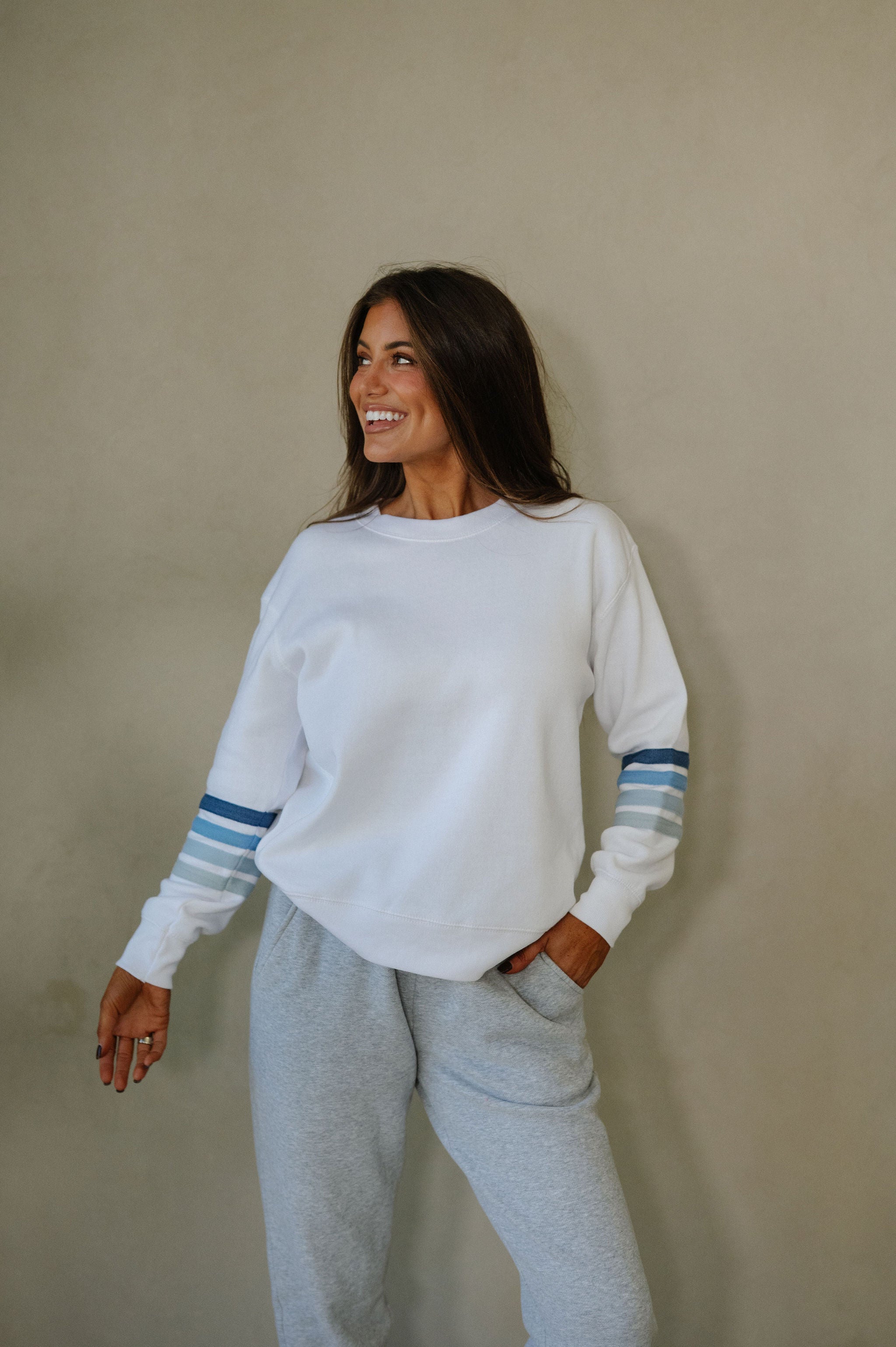 Adler Striped Fleece Crewneck-White/Blue