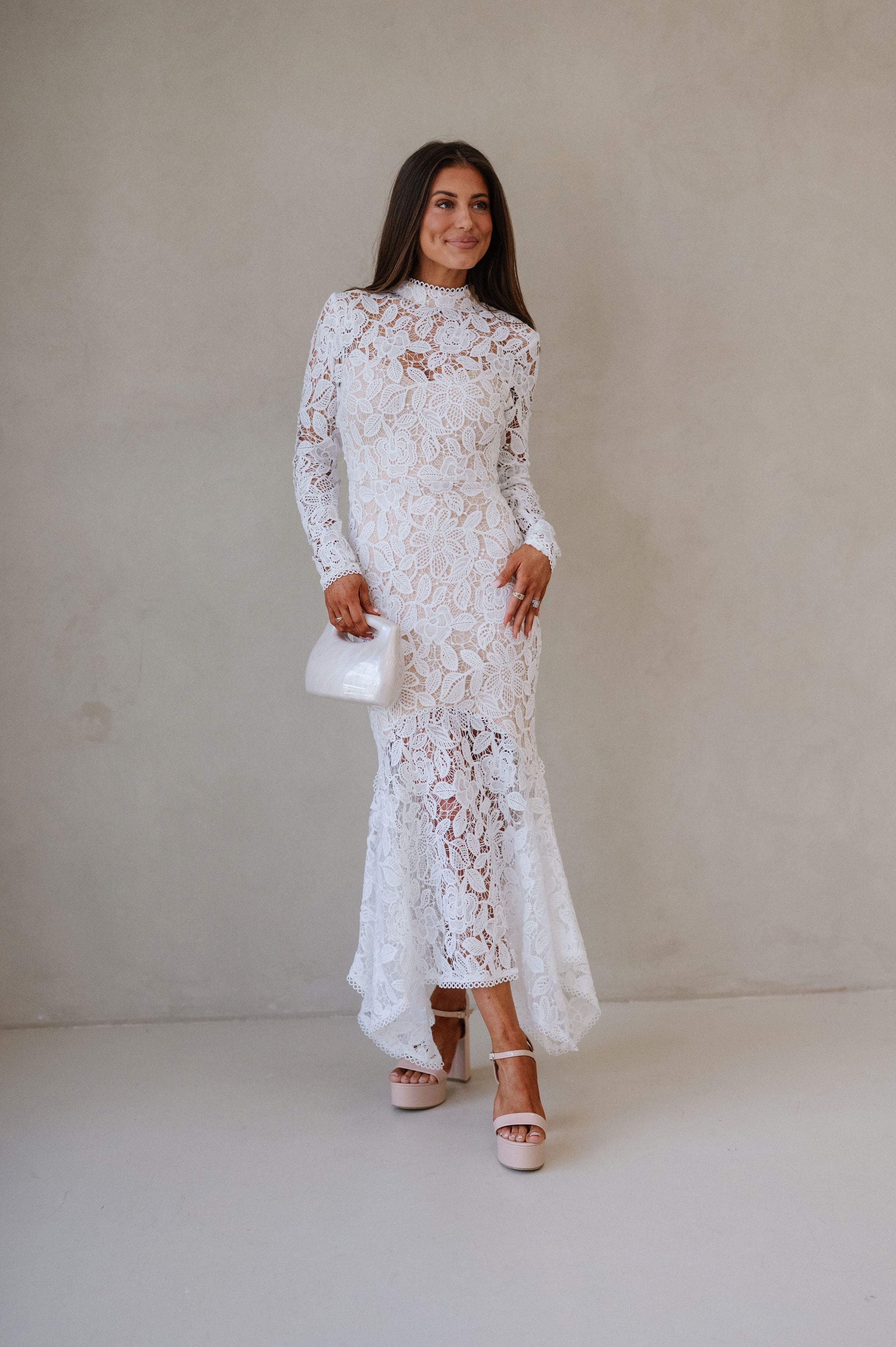 Queen Lace Midi Dress- White