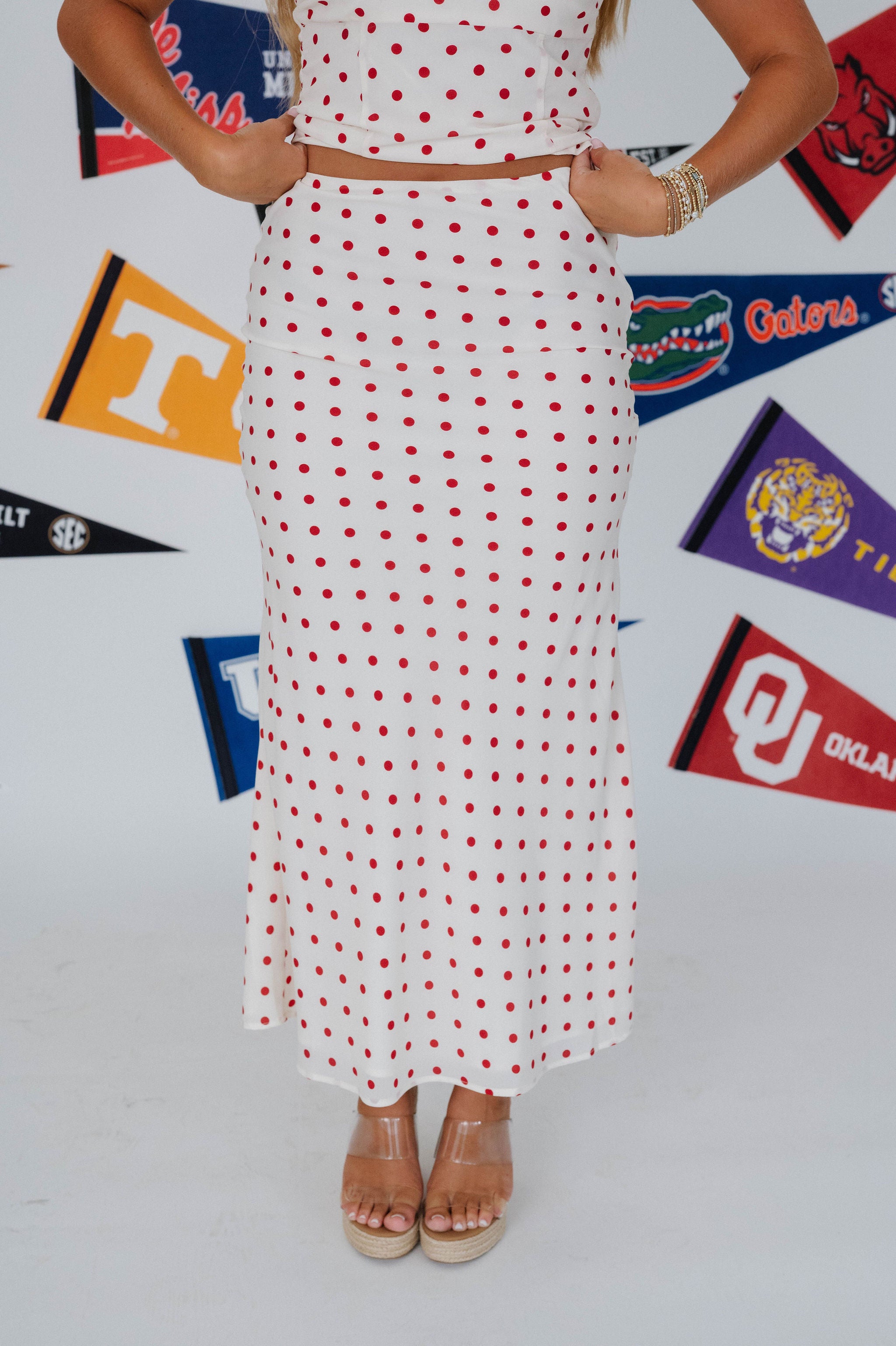Nicolina Polka Dot Skirt Set-Cream